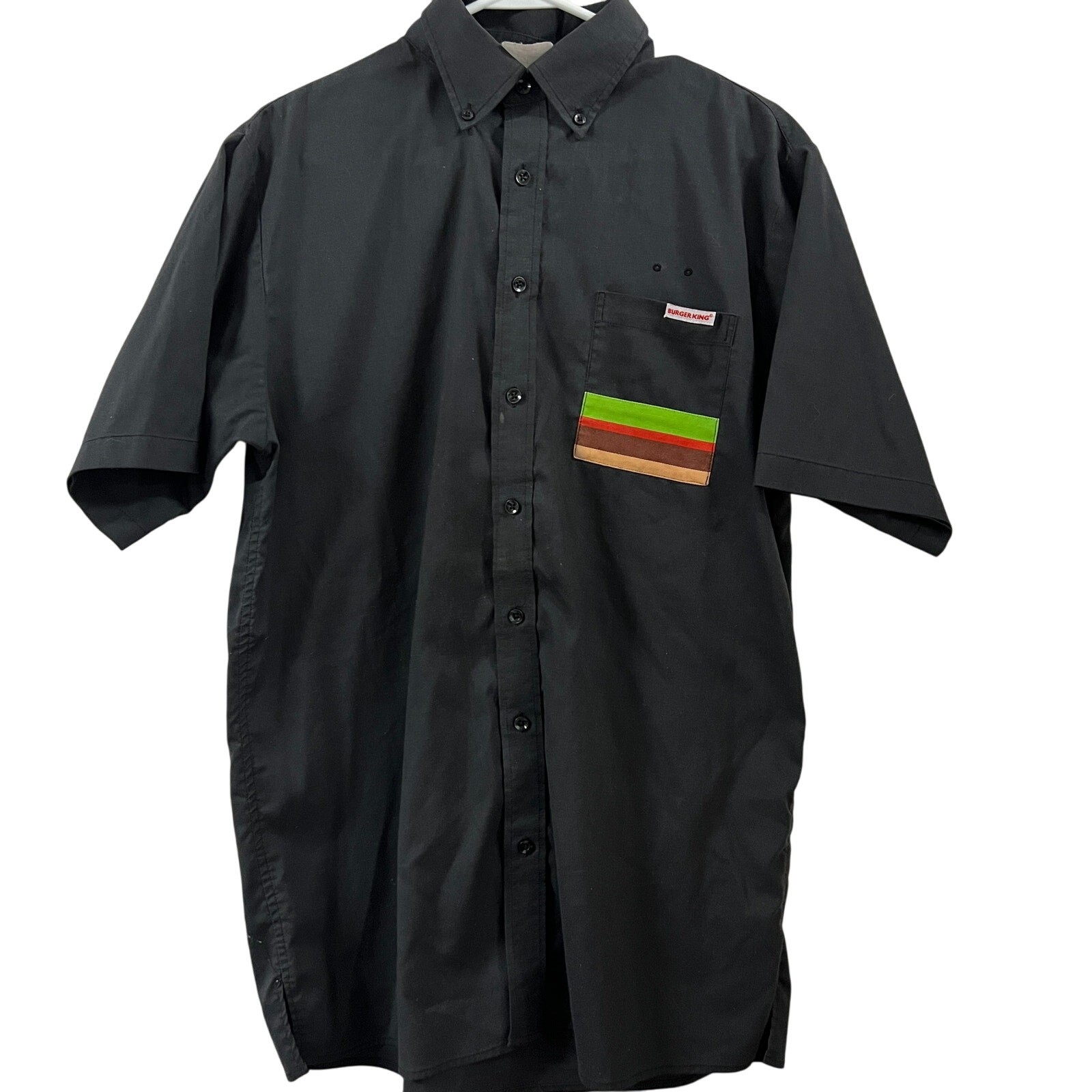 Vintage Burger King Employee Work Shirt Black Button Up Pocket SZ Tag Missing