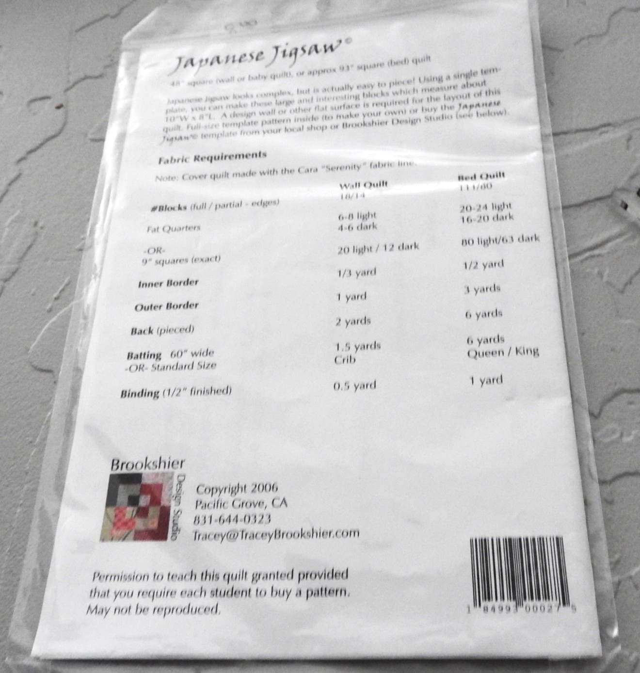 Japanese Jigsaw Quilt Pattern AND Large Template Tracey Brookshier Design Studio