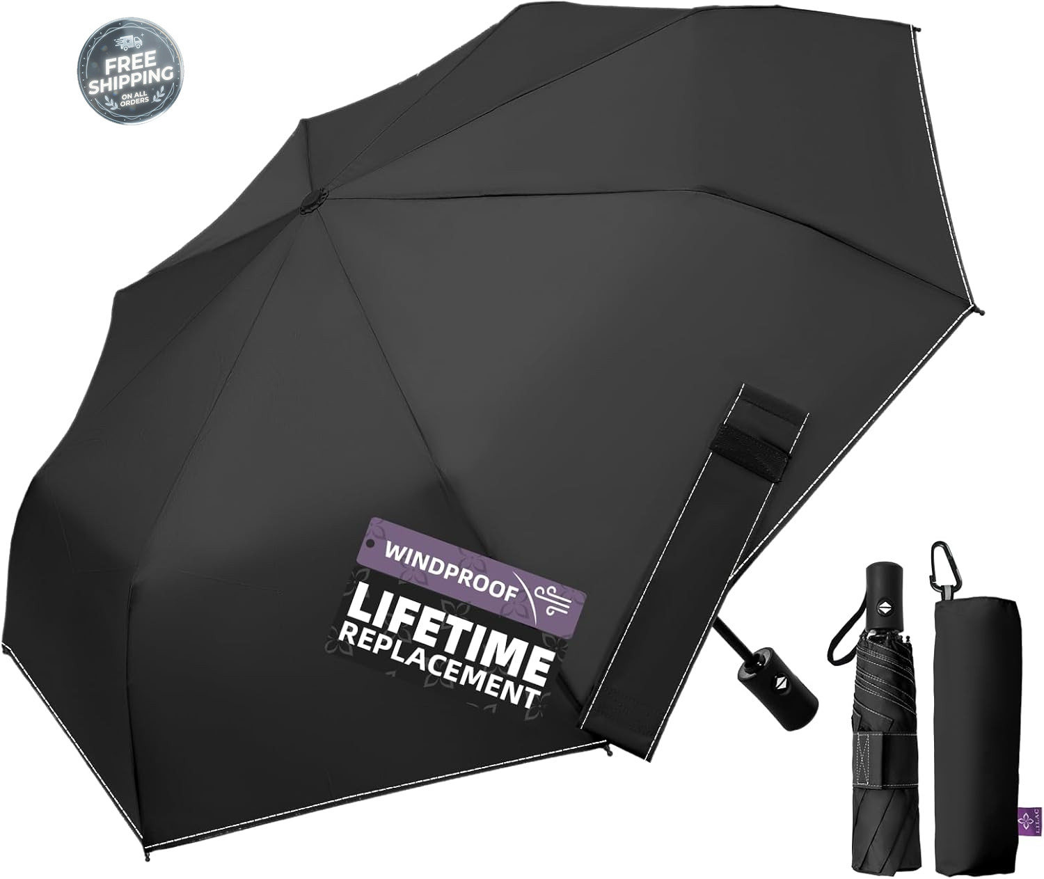 Compact Travel Windproof Umbrella, 43" Auto open/close Folding Quick Dry Umbrell
