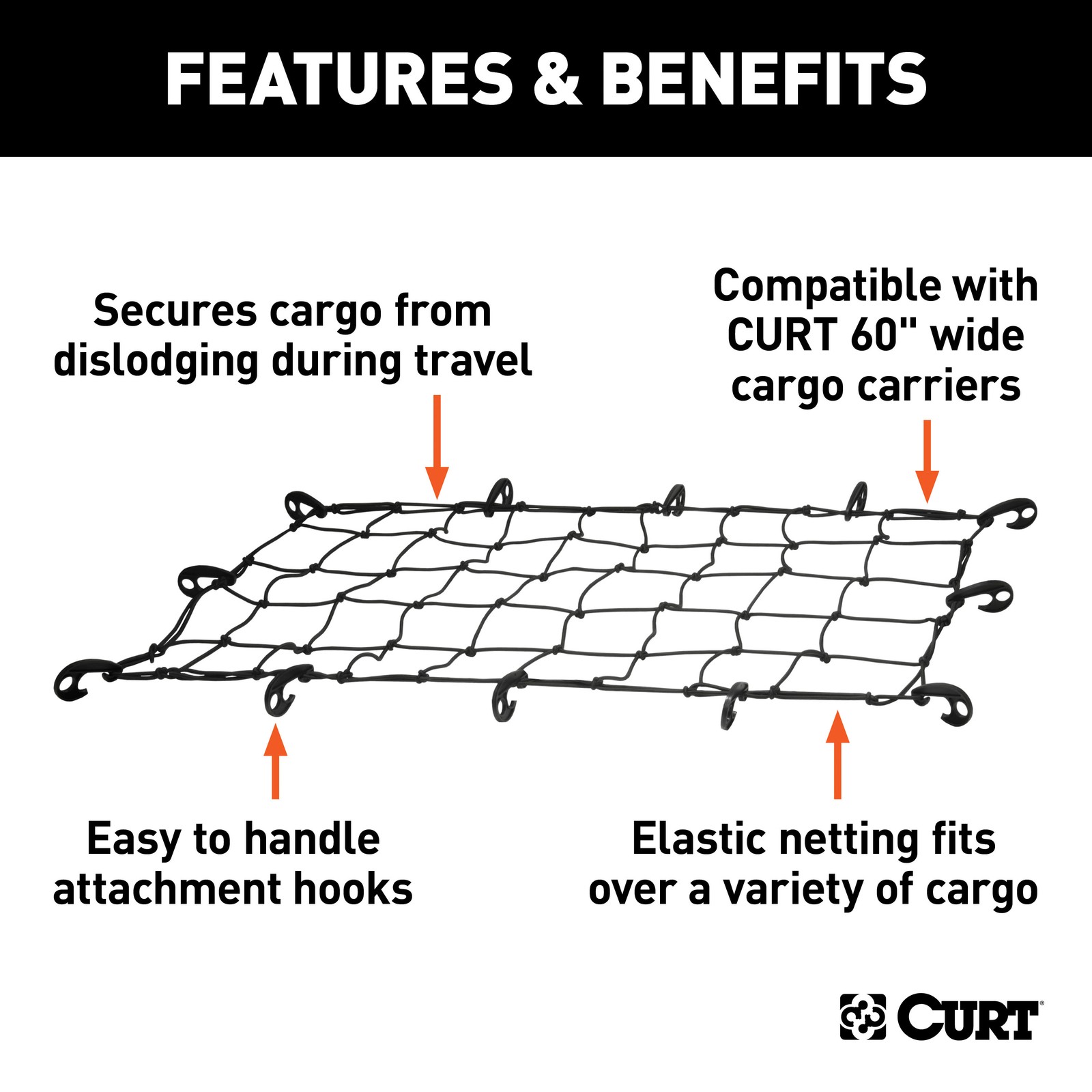 Curt 43" x 24" Elastic Cargo Net for Cargo Hitch Carrier