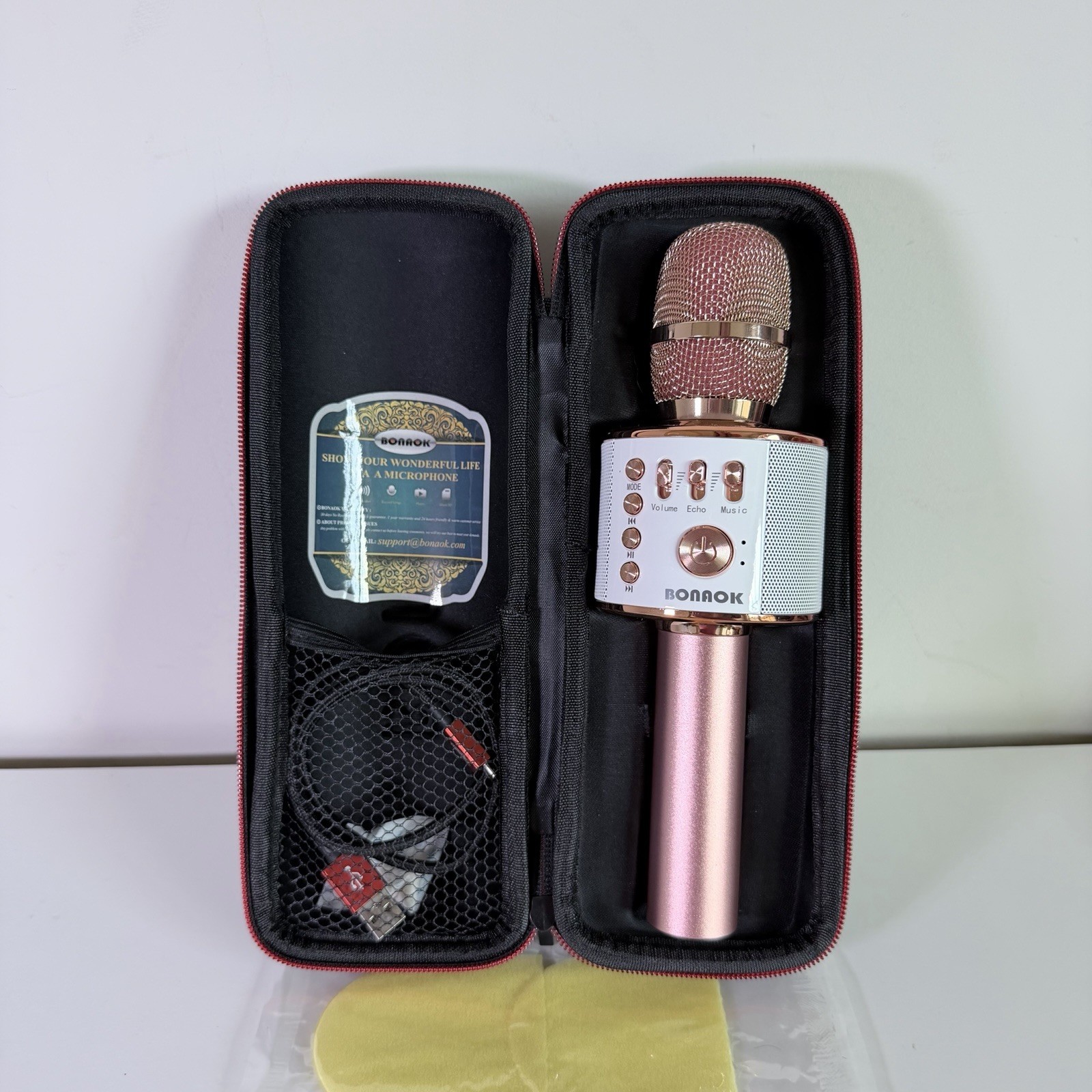 Bonaok Wireless Bluetooth Karaoke Microphone Portable Handheld Speaker with Case