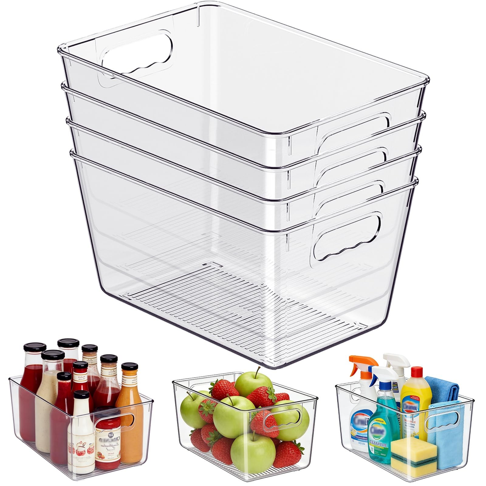 KJIXYUNG Clear Plastic Storage Bins, 4-Pack L (11.5"L x 7.5"W x 6"H), 4 Pack