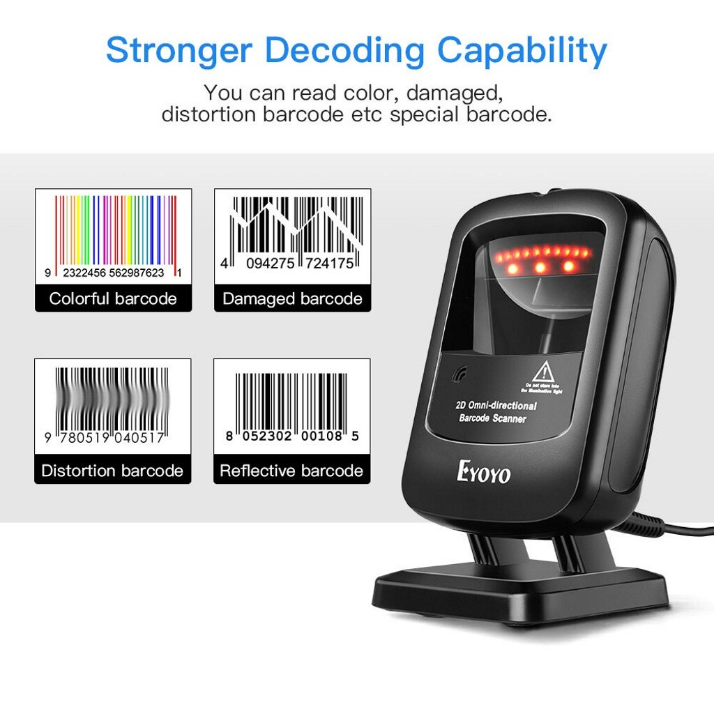 Eyoyo 1D 2D Desktop Barcode Scanner Automatic Image Sensing for Library Store