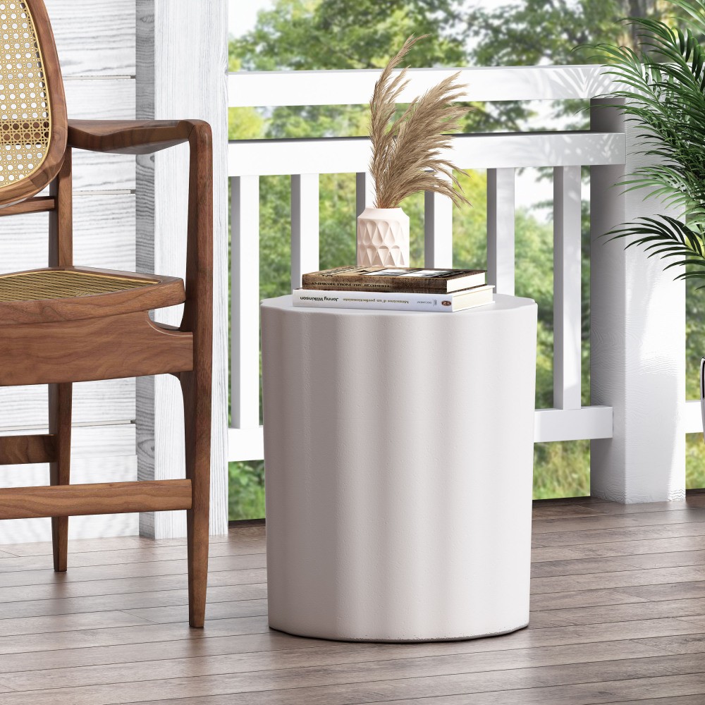Outdoor LightWeight Concrete Side Table,Antique White End Talbe