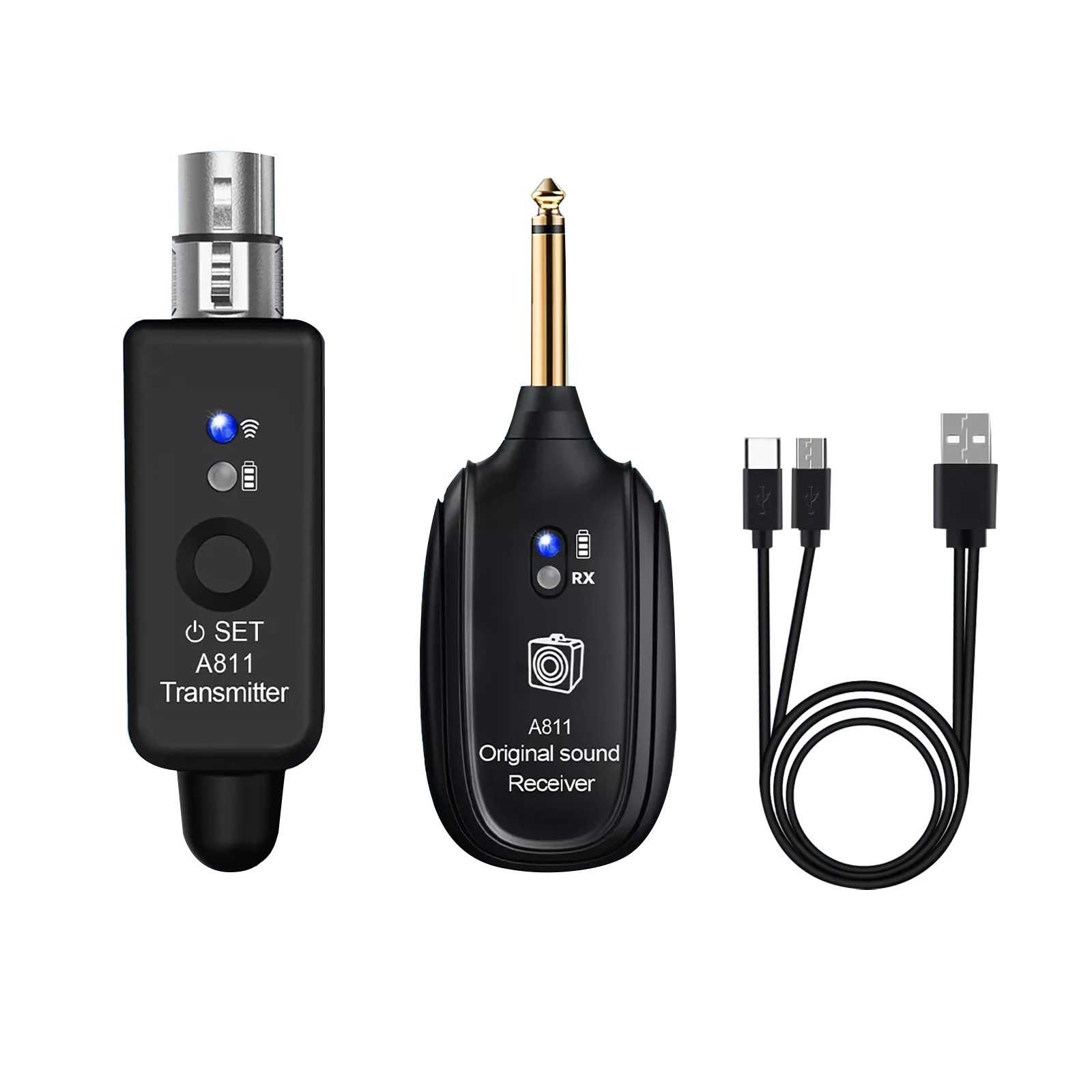 2.4GHz Microphone Wireless System Converter Adapter XLR Transmitter Receiver Set