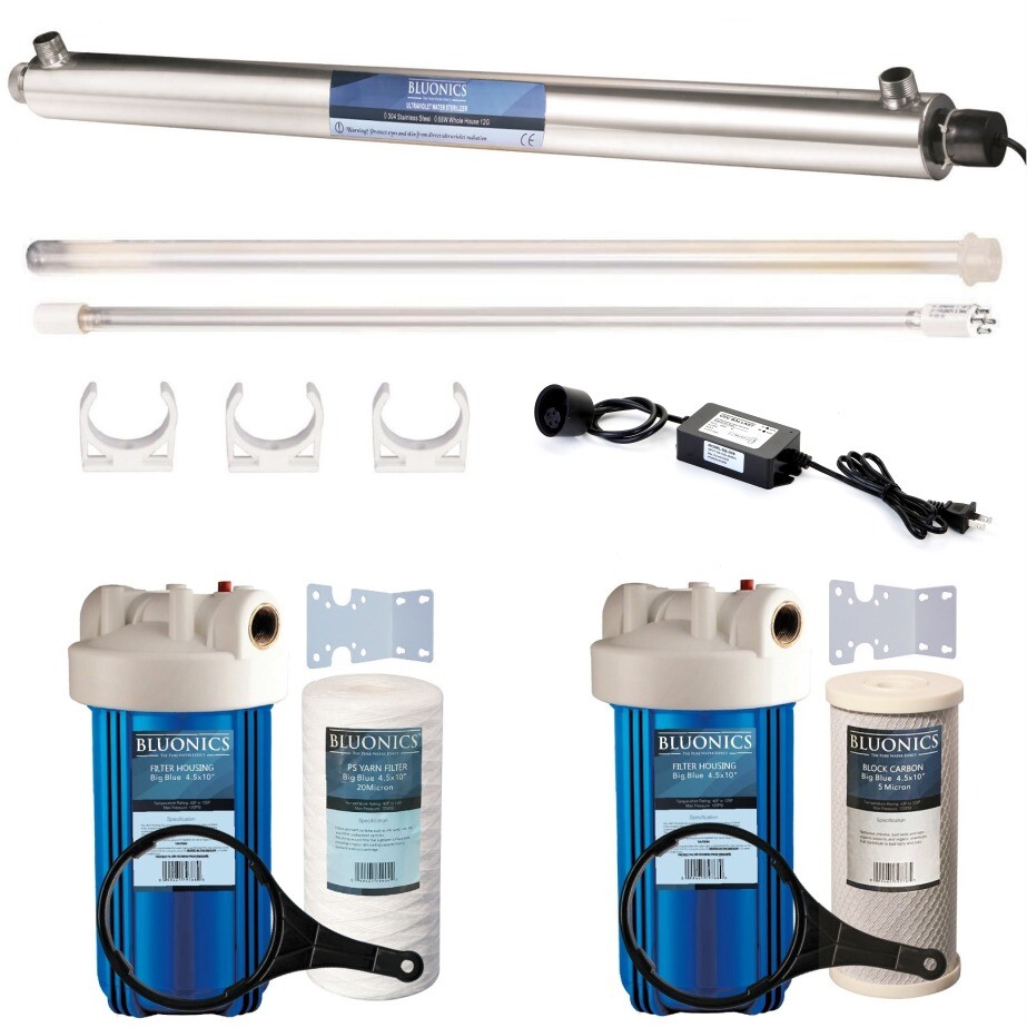 Sediment & Carbon Well Water Filter 4.5X10"Purifier 12 GPM 55W Ultraviolet Light