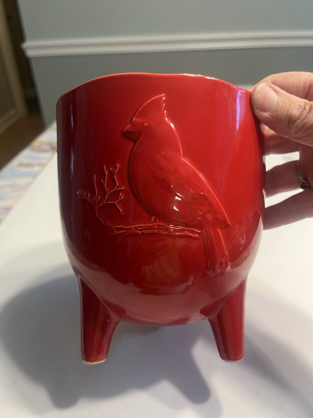 Napco Cardinal Bird Three Footed Red Planter