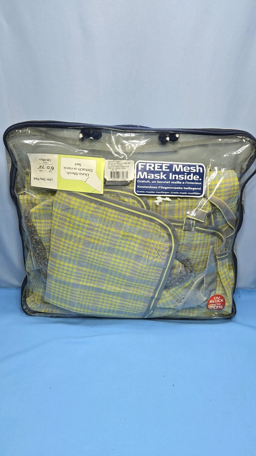 72″ Weatherbeeta Detach-A-Neck Dura Mesh Combo Set Blanket Lime Grey Plaid Horse