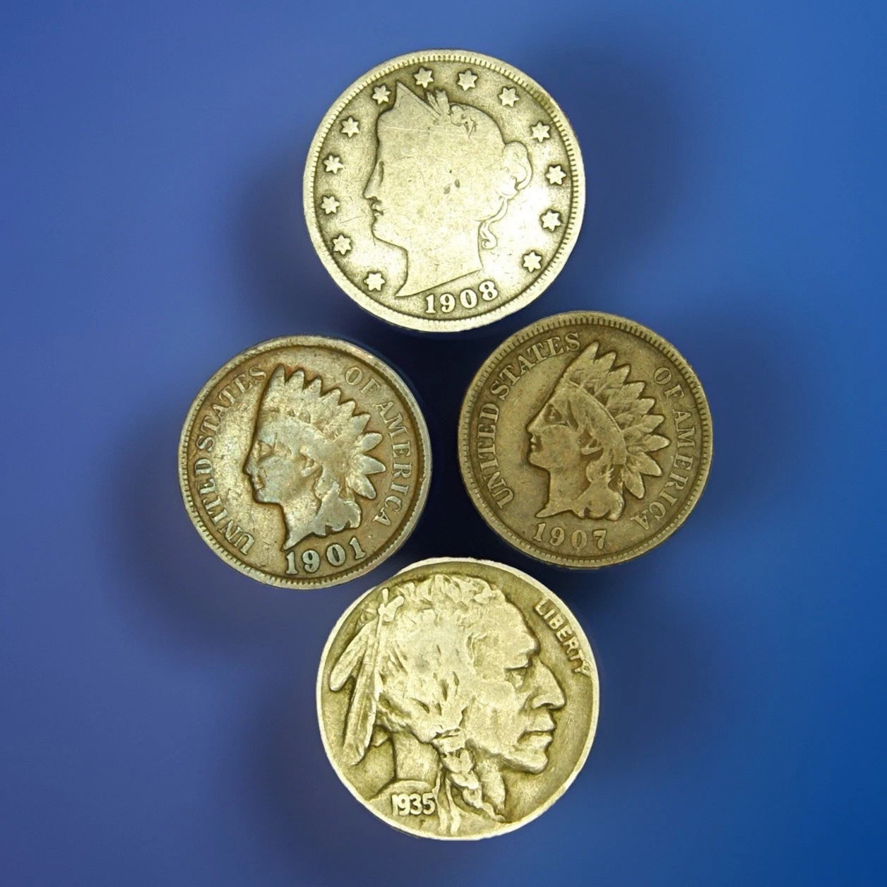 Indian Heads Liberty V & Buffalo Nickel Coins Lot Old Set 4 VTG Collector Coins