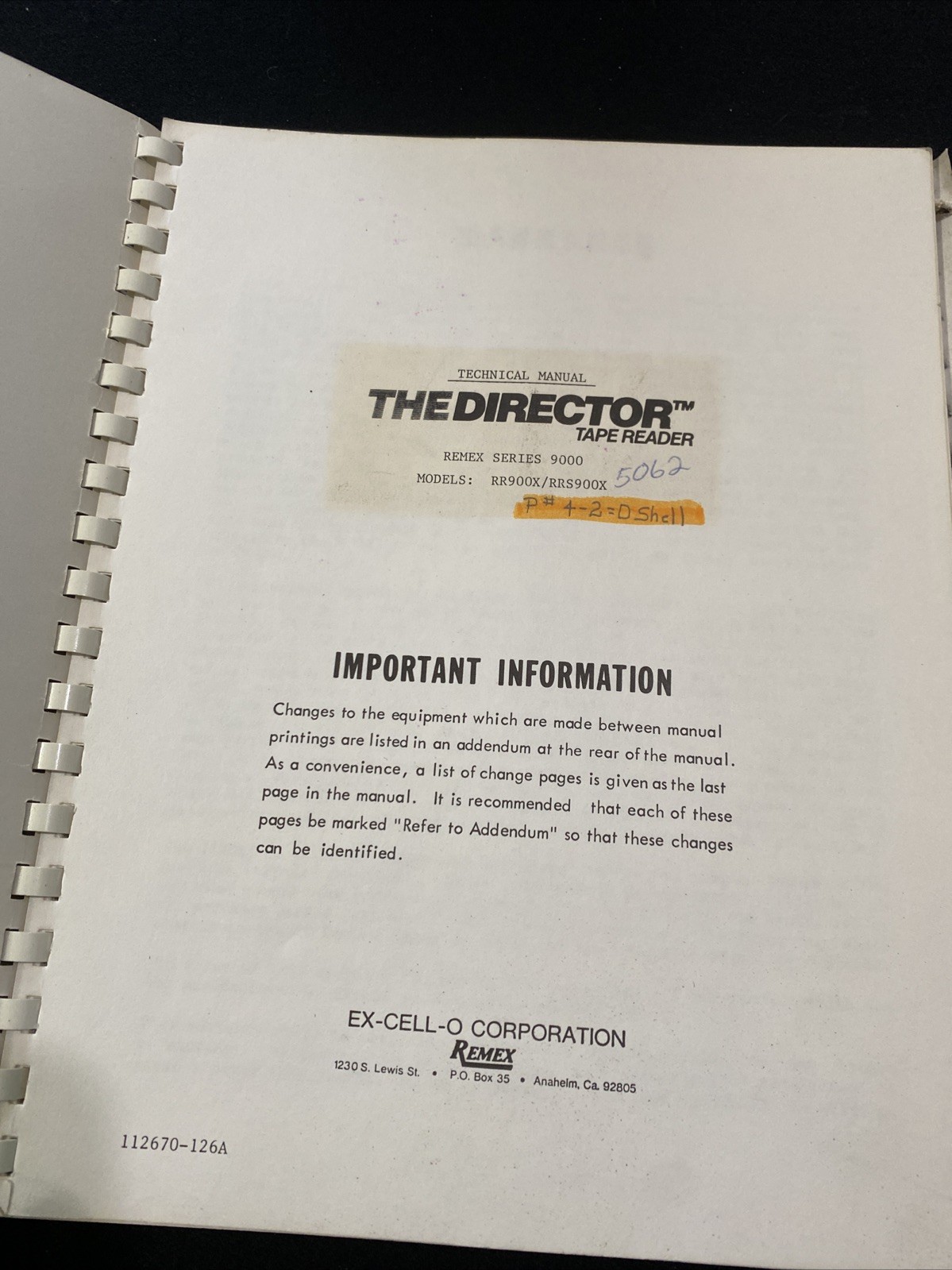 Remix The Director Tape Reader Series 9000 Technical Manual
