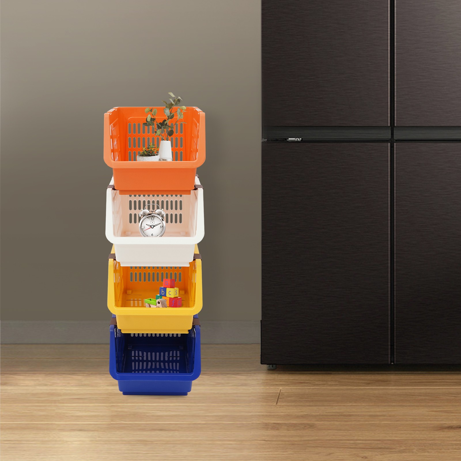 4 Pcs Versatile Stacking Storage Baskets Rectangular Stackable Storage Bins