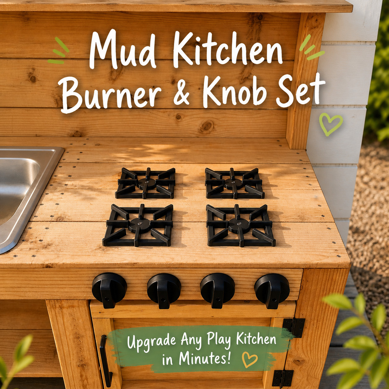 Mud Kitchen Accessories Set – Stove Burner & Knobs for Kids Outdoor Play Kitchen