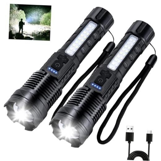 Rechargeable Flashlight 980,000L High Lumens 2 Pack, Led Tactical Flash L-2pc