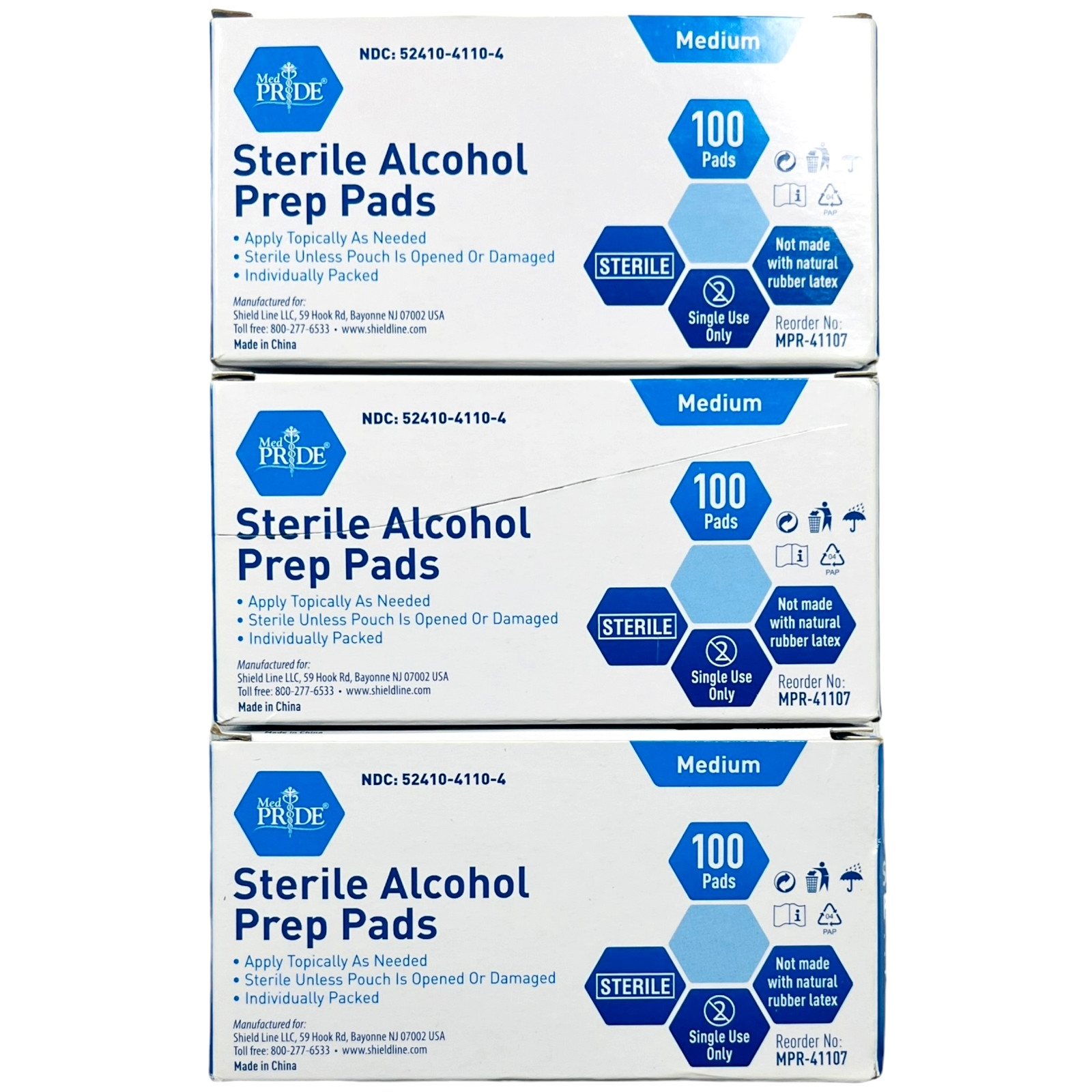 Medline Sterile Alcohol Prep Pads (Box of 100) - LOT of 3