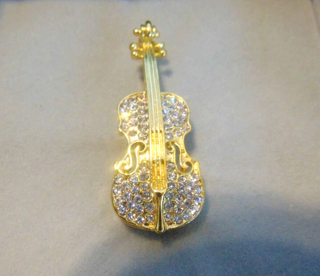 Collar Pin Men's Novelty Violin Gold Clear Presciosa Crystal Linea Uomo