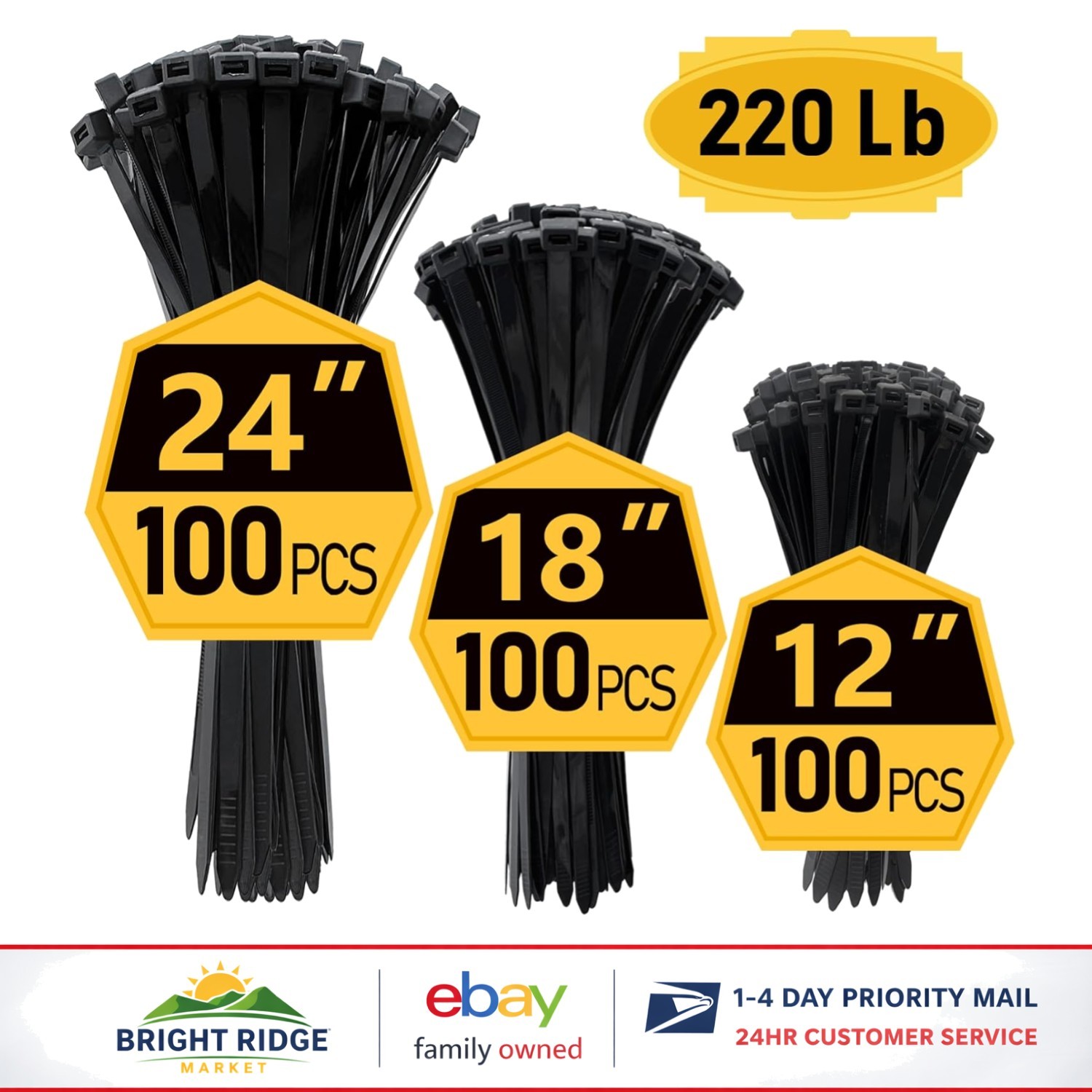 Durable Zip Ties 300 Pack - 12, 18, and 24 Inch Lengths for Various Needs
