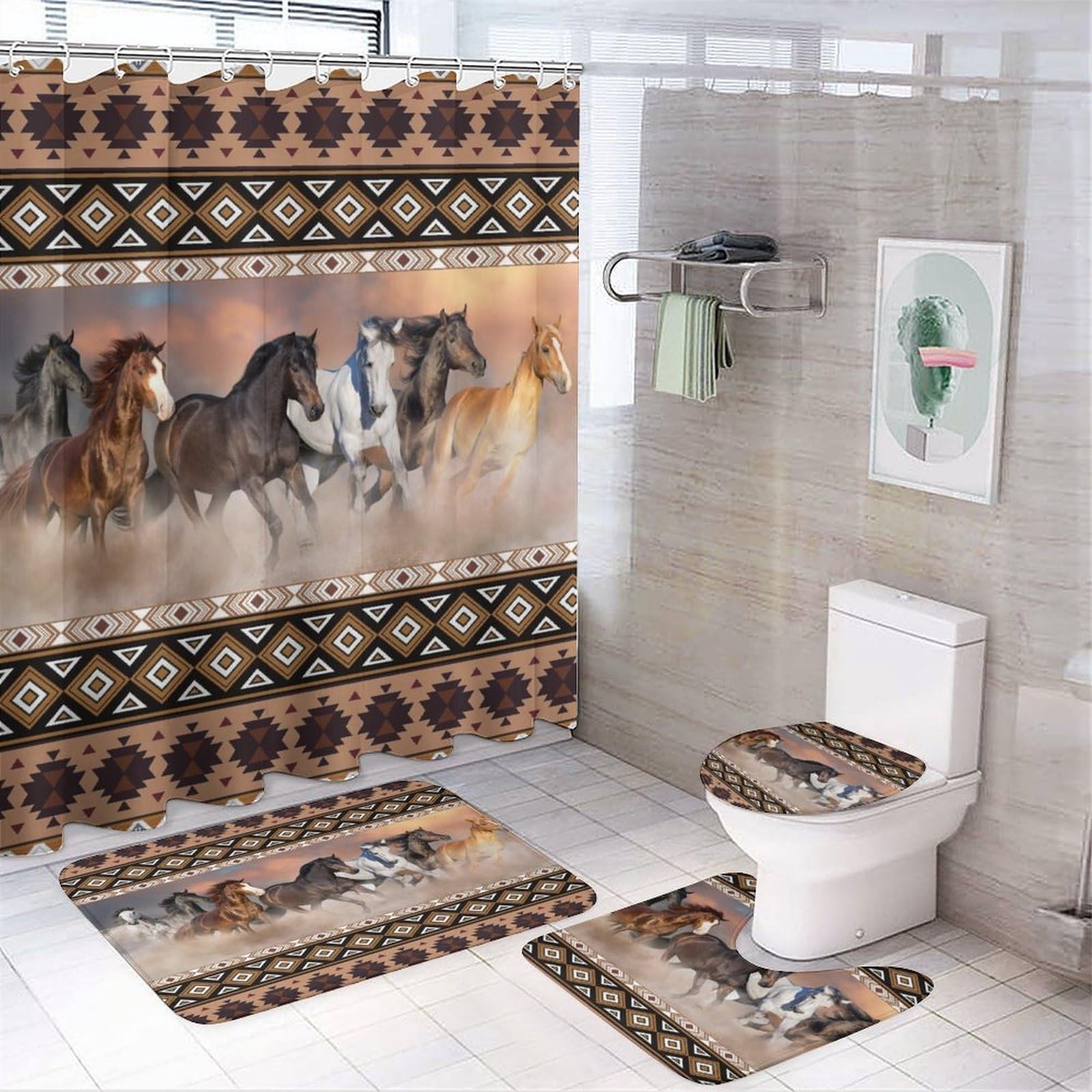 Rustic Aztec Horse 4 Pieces Shower Curtain One size,