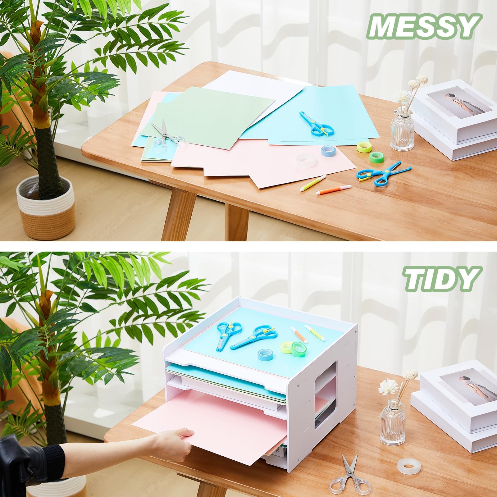 4 Tier Scrapbook Paper Trays Organizer 12.6" Stackable Desk File Box