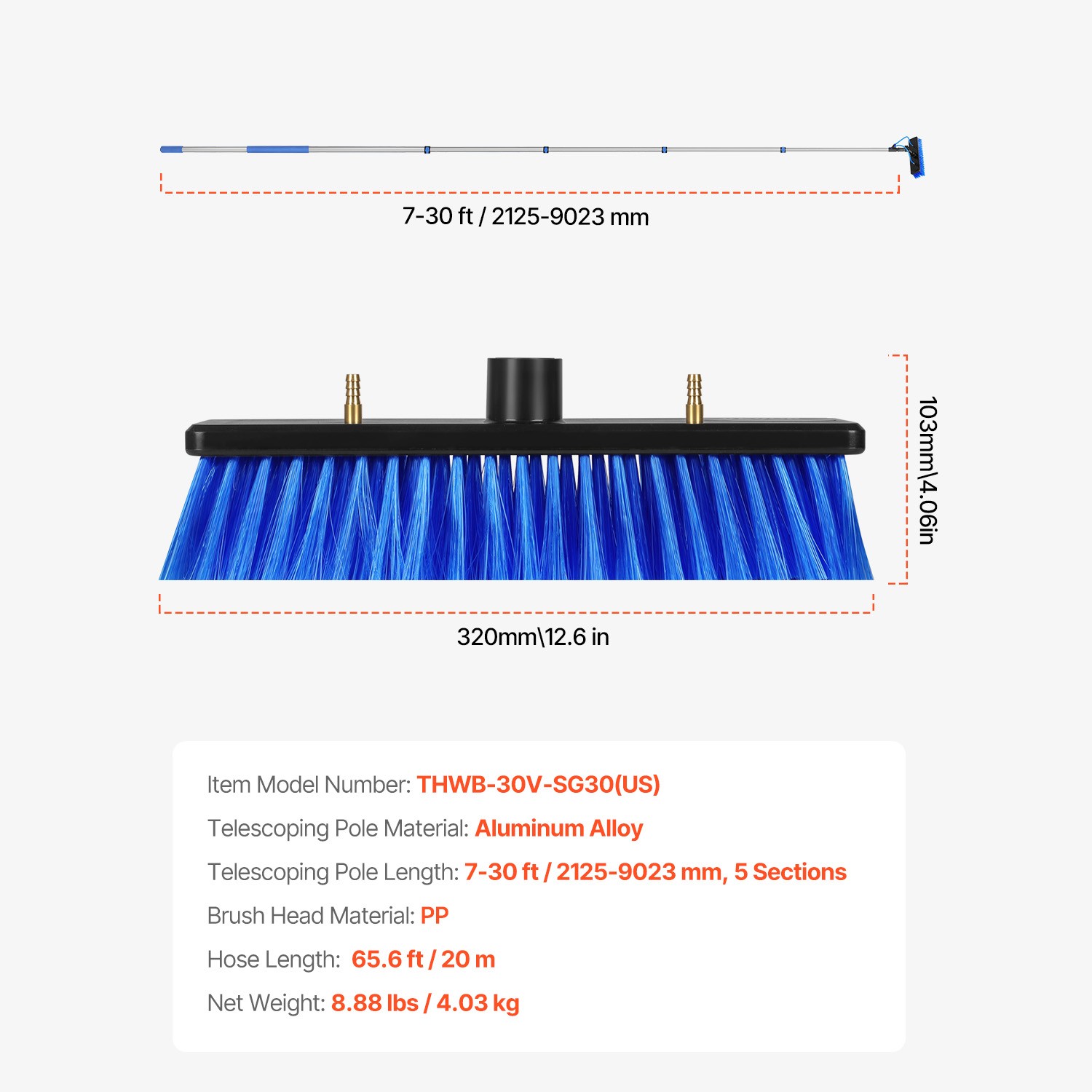 Water Fed Pole Kit, 30FT Solar Panel Cleaning Pole with Extendable Handle