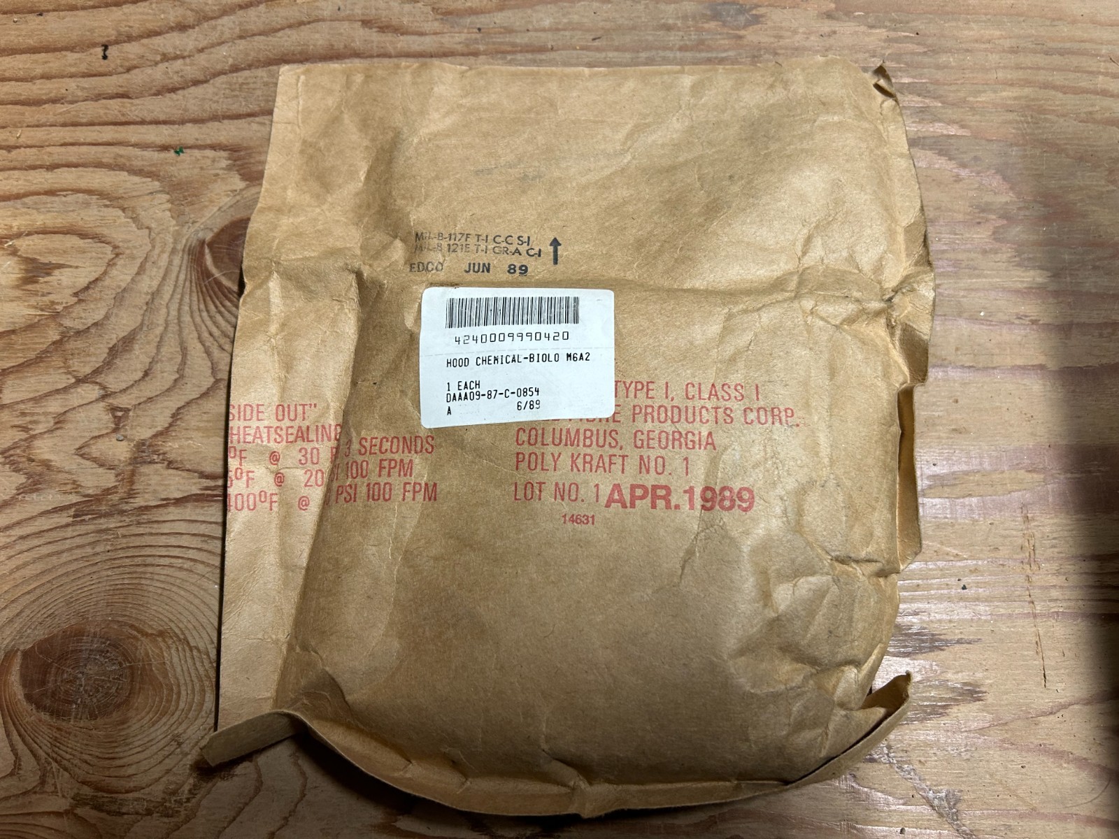 Hood, Chemical, Biological, M6A2 4240-00-999-0420 - New In Sealed Package 1989