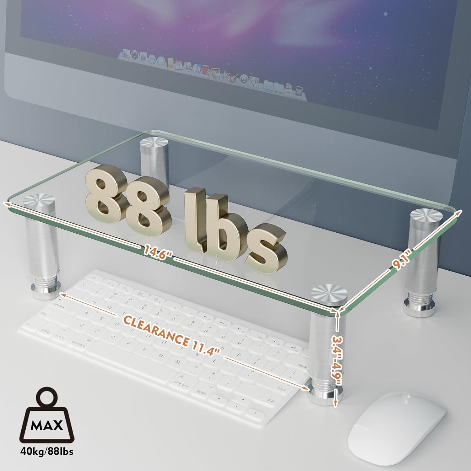 Clear Computer Monitor Stand Riser W/ Height Adjustable Multi Media Desktop