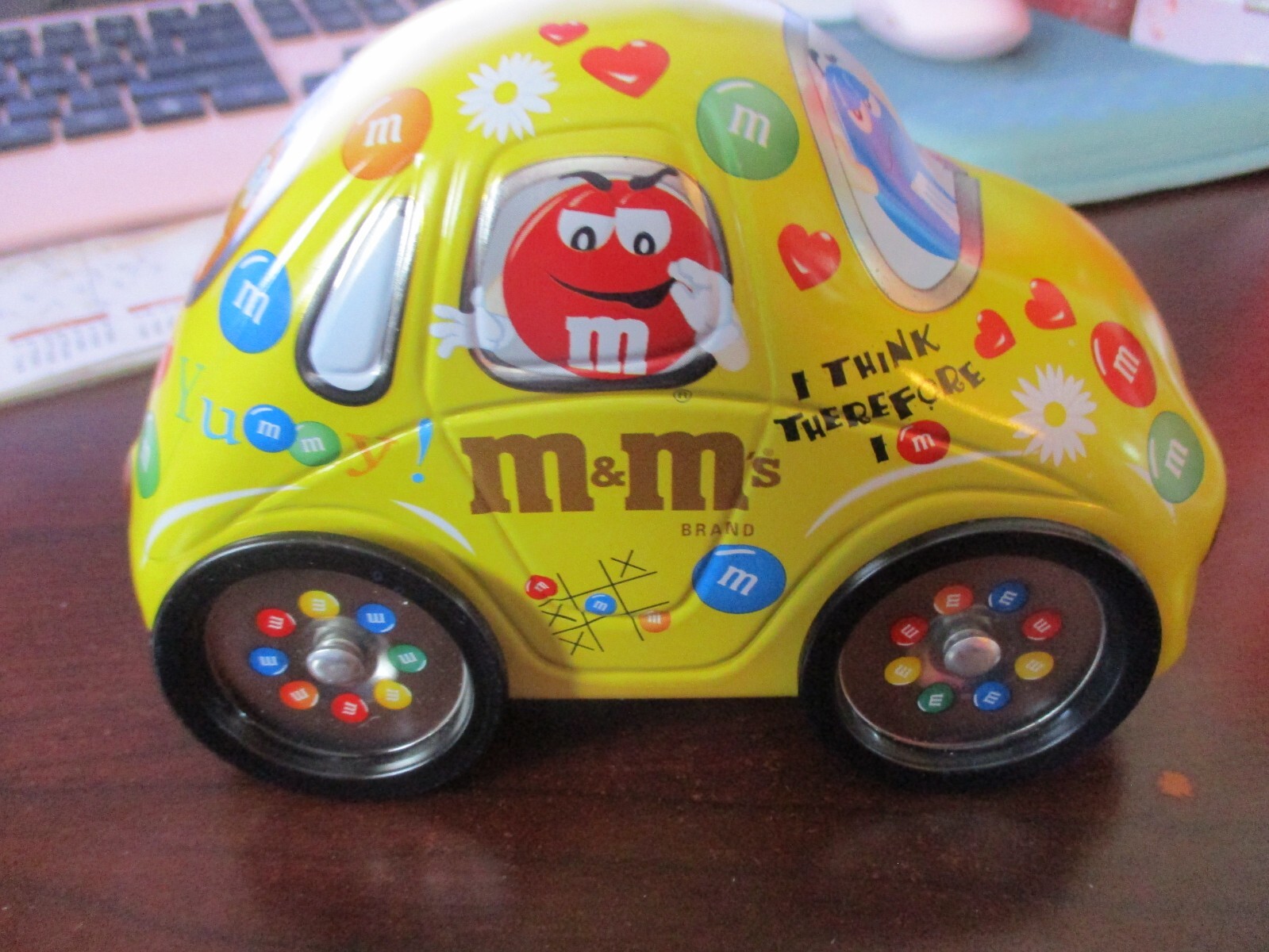 M&M VOLKSWAGON BUG CAR YELLOW 6" COLLECTIBLE TIN   FREE SHIPPING!!