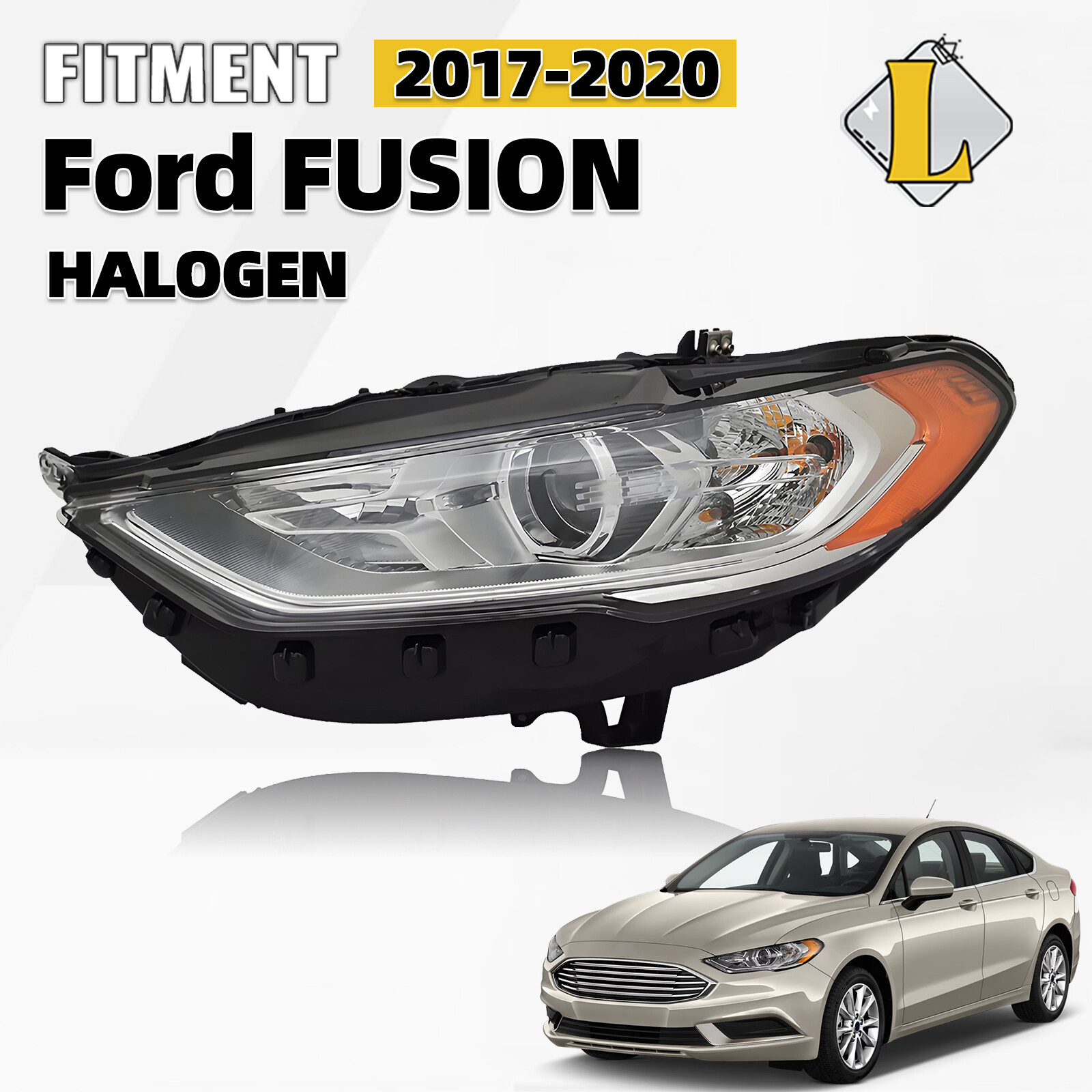 Halogen Headlight For 2017-2020 Ford Fusion w/o DRL with bulbs Left Driver Side