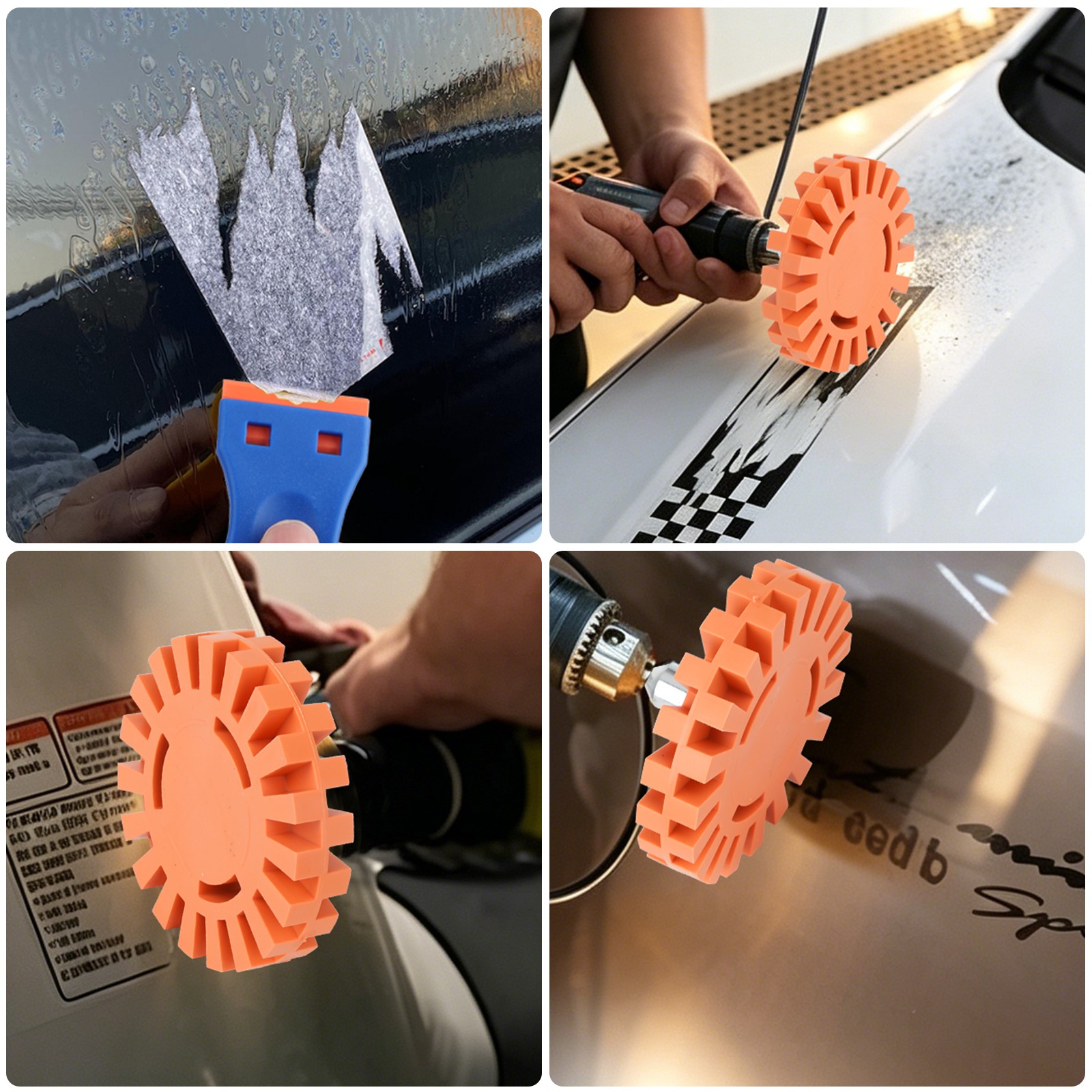 4" Rubber Eraser Wheel Decal Remover Drill Scraper Blade Remove Adhesive Sticker