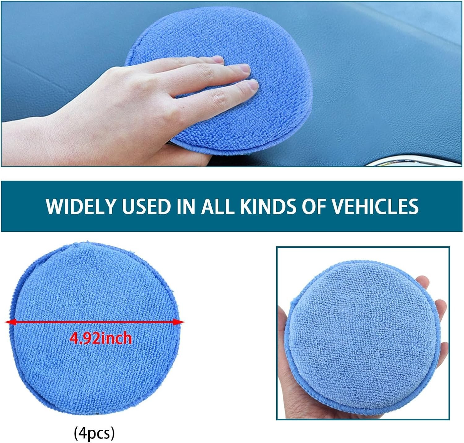 4 Pack Microfiber Applicator Pads, Car Wax Foam Buffing and Cleaning Pads, Ti...