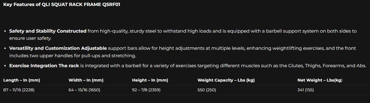 QLI SQUAT RACK FRAME