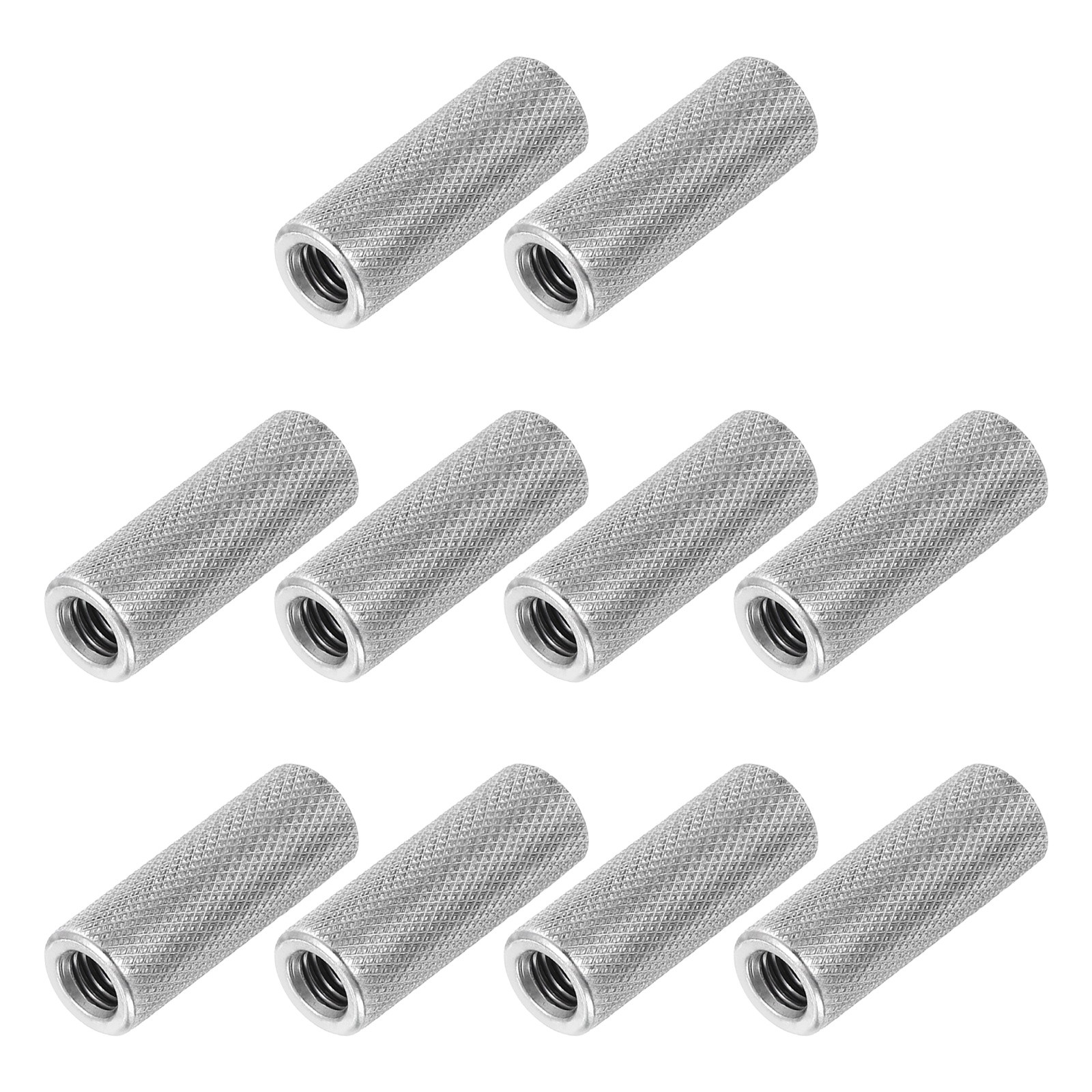 M6 10 Pack 304 Stainless Steel Round Knurled Connector Nuts,0.39"OD x 1.18"H