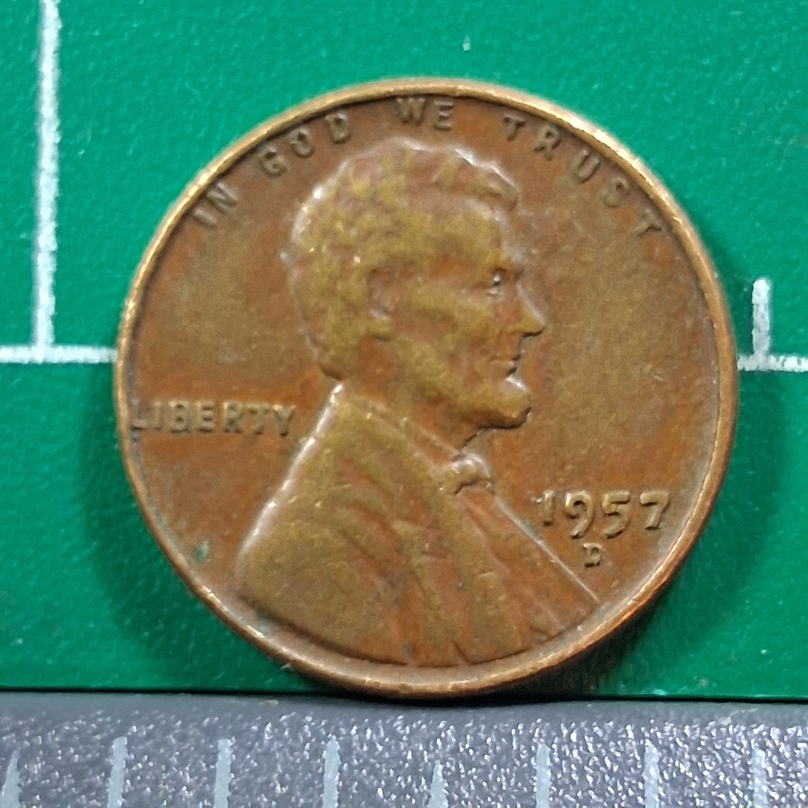 1957-D United States USA Abraham Lincoln Wheat Penny 1 Cent Copper Coin