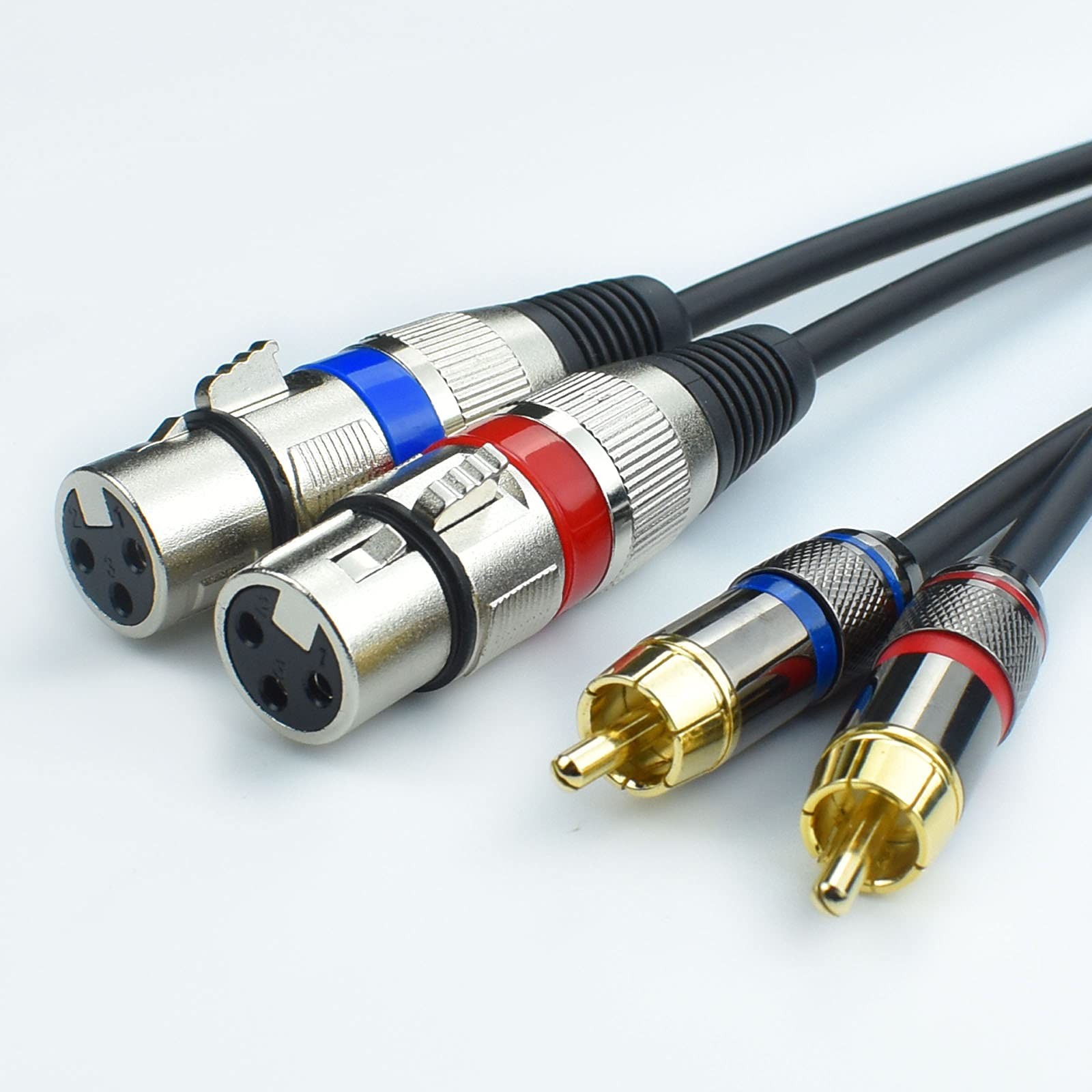 Dual XLR Female to Dual RCA Male Phono Cable Adapter, Balanced 3pin XLRF