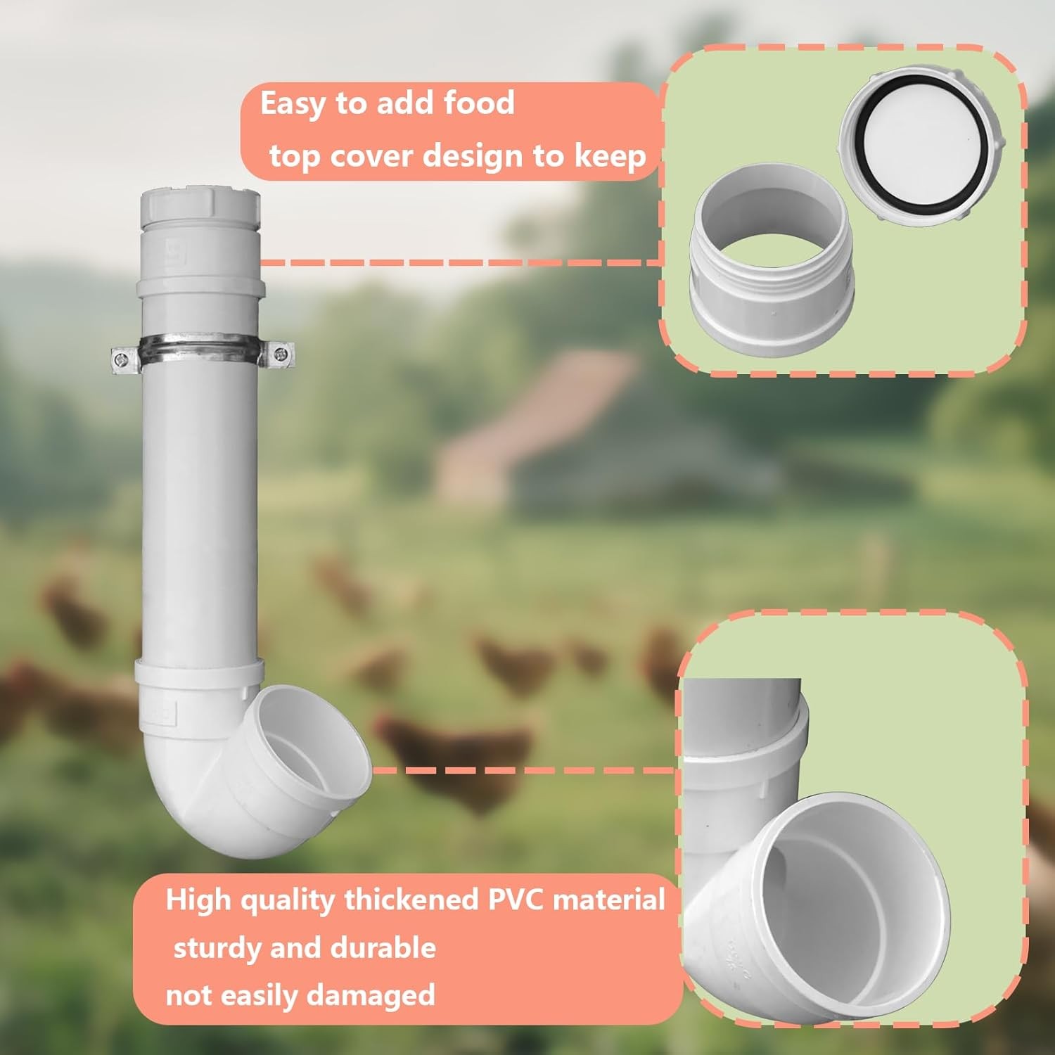 3 Pack Automatic Chicken Feeder No Waste PVC Pipe Chicken Coop Feeder