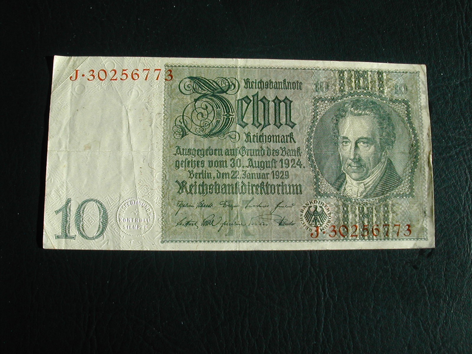 Germany 10 Marks Banknote 1924 / Good Grade