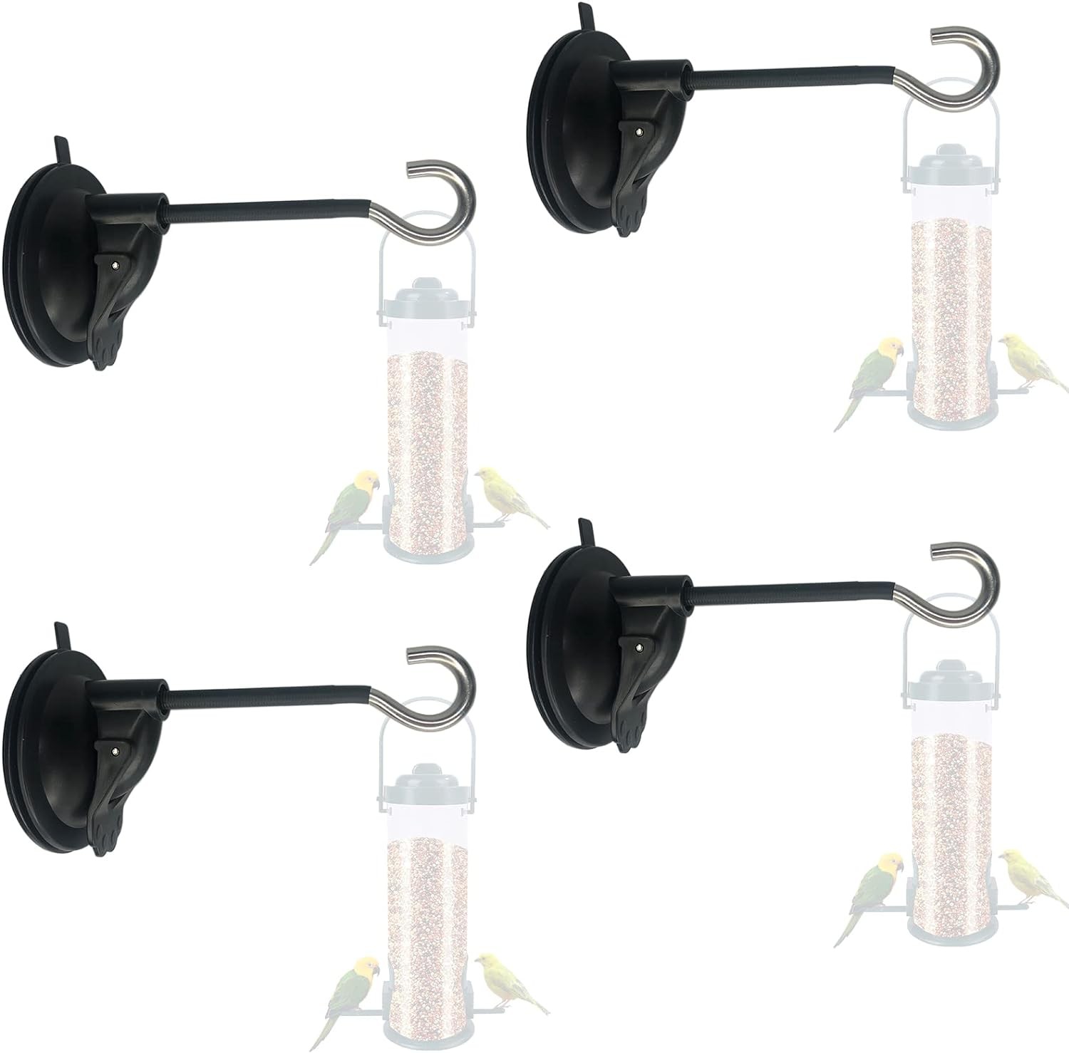 4 Pack Window Suction Cup Bird Feeder Hanger for Feeders and Wind BLACK
