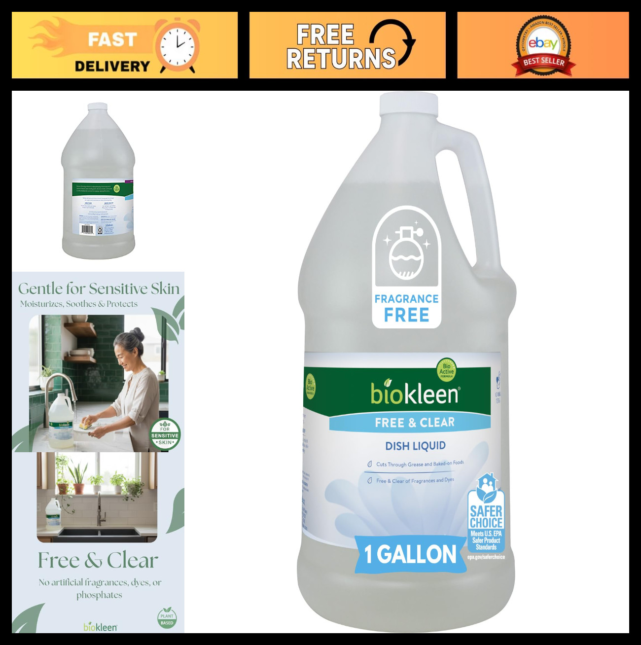 Eco-Friendly Dish Soap Liquid - Non-Toxic, Plant-Based, Unscented Dish Cleaner