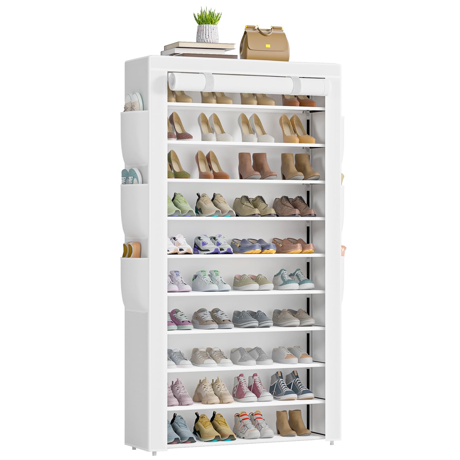 Shoe Rack 10Tier Large Capacity 50-56Pairs Beautiful Tall Shoe Shelf Free Sta...