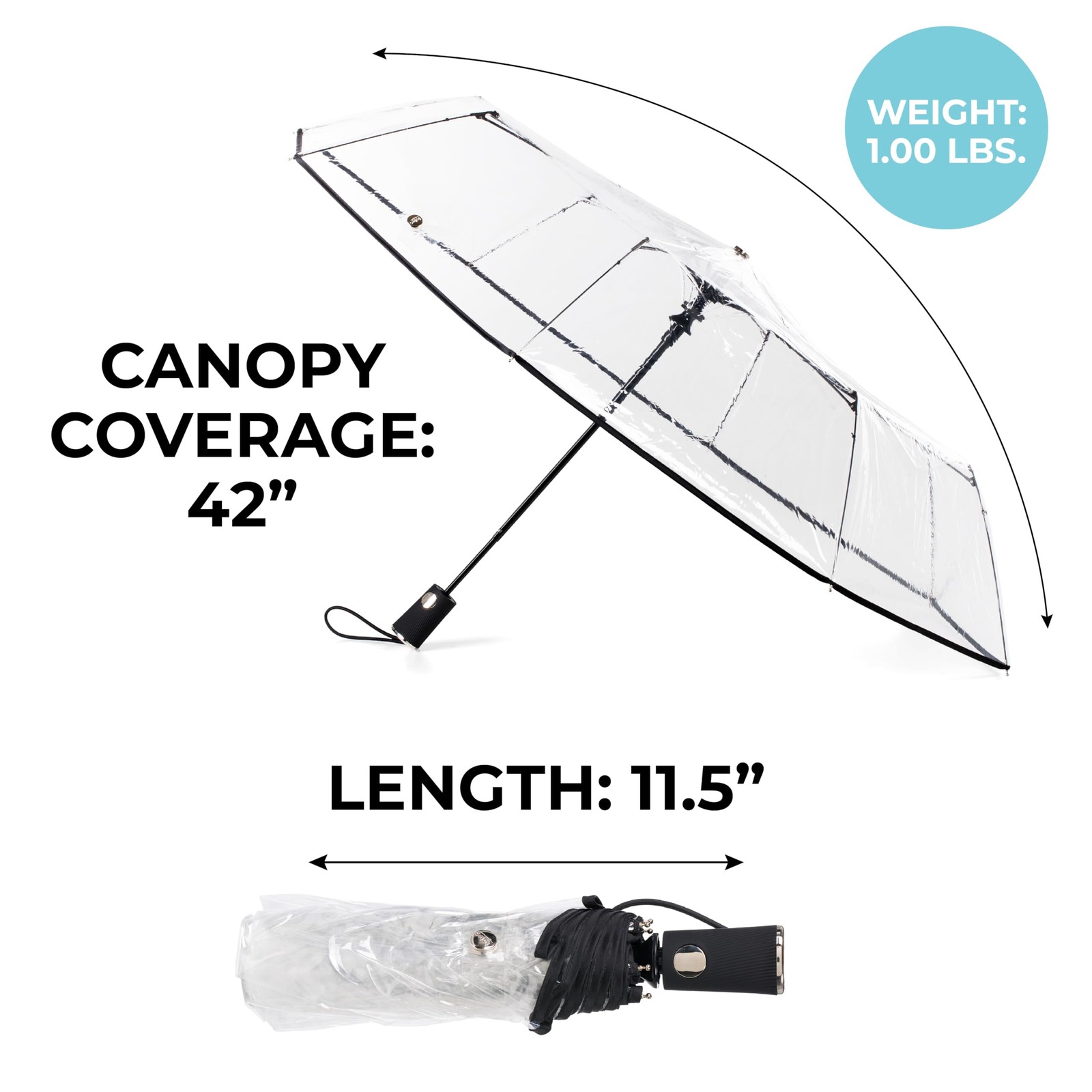 Totes Compact Auto Open Folding Umbrella with One Size, Clear & Black