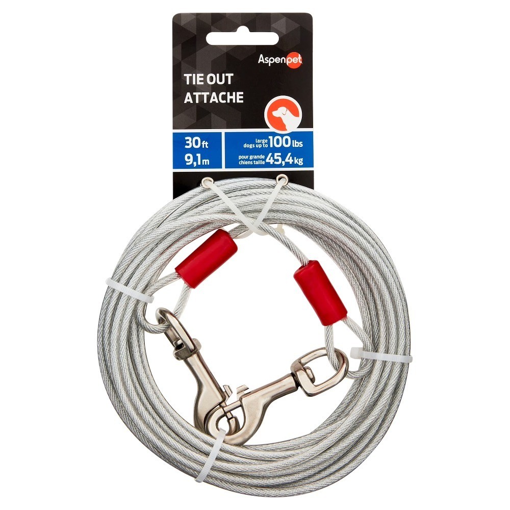 Galvanized Steel Dog Tie Out Cable Heavy Duty 30 Feet Long for Large Dogs Up to