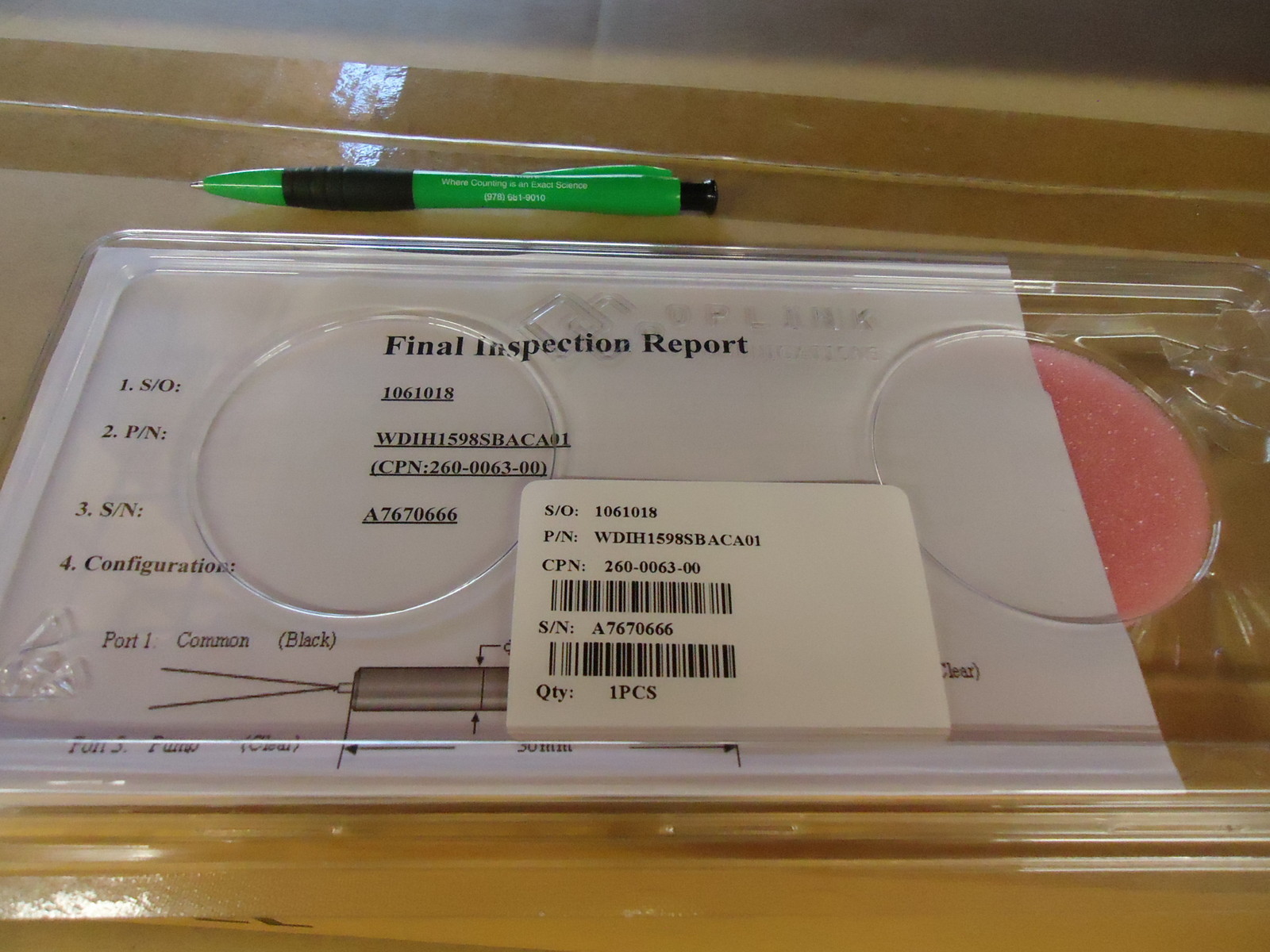 New, OPlink, WDIH1598, 980/1550nm WDM/Isolator Hybrid Combination