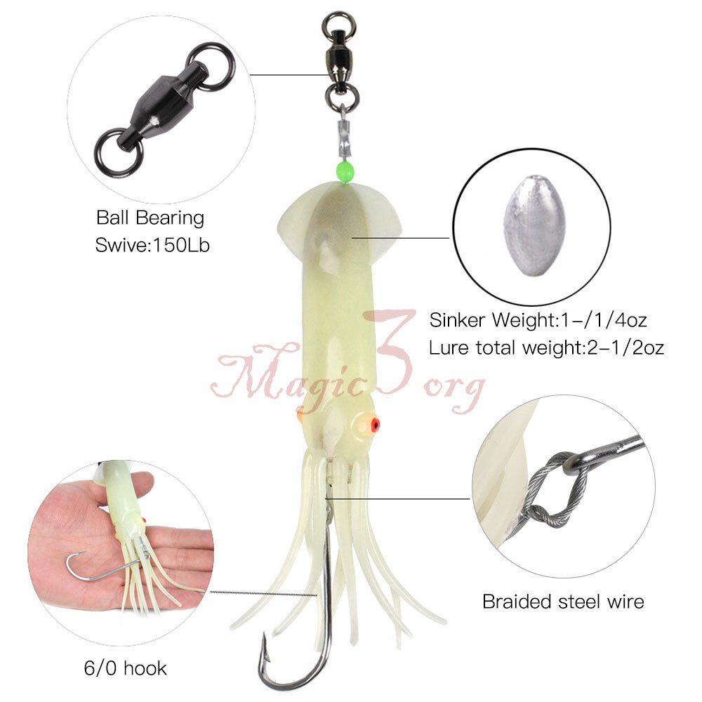Saltwater LED Fishing Lures Lighted Squid Baits Deep Drop Lights Tuna Lead