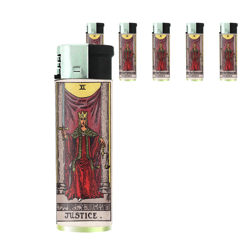 Tarot Card D12 Lighters Set of 5 Electronic Refillable Butane XI Justice
