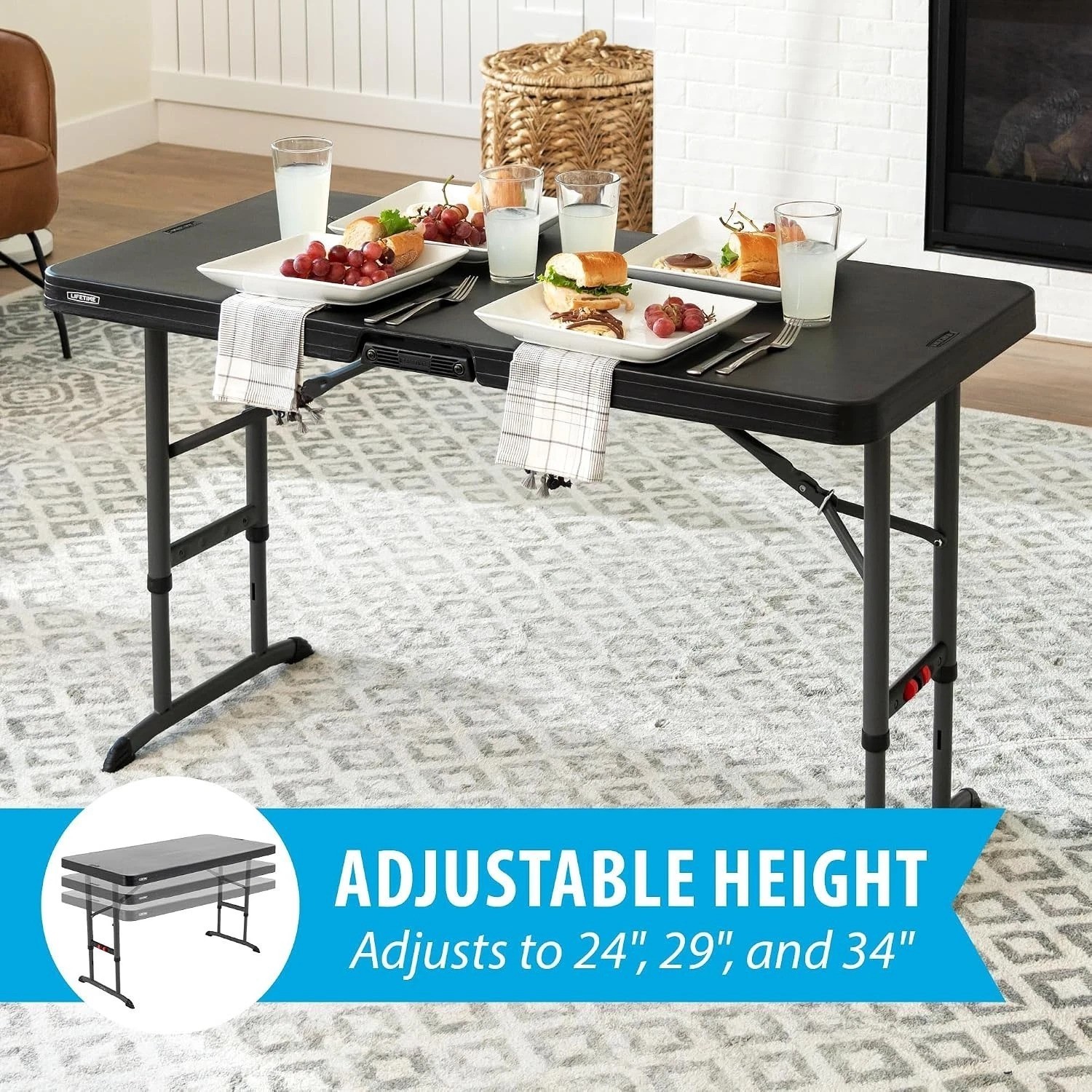 Sturdy 4-Foot Adjustable Folding Table – Lightweight & Weather-Resistant - Black