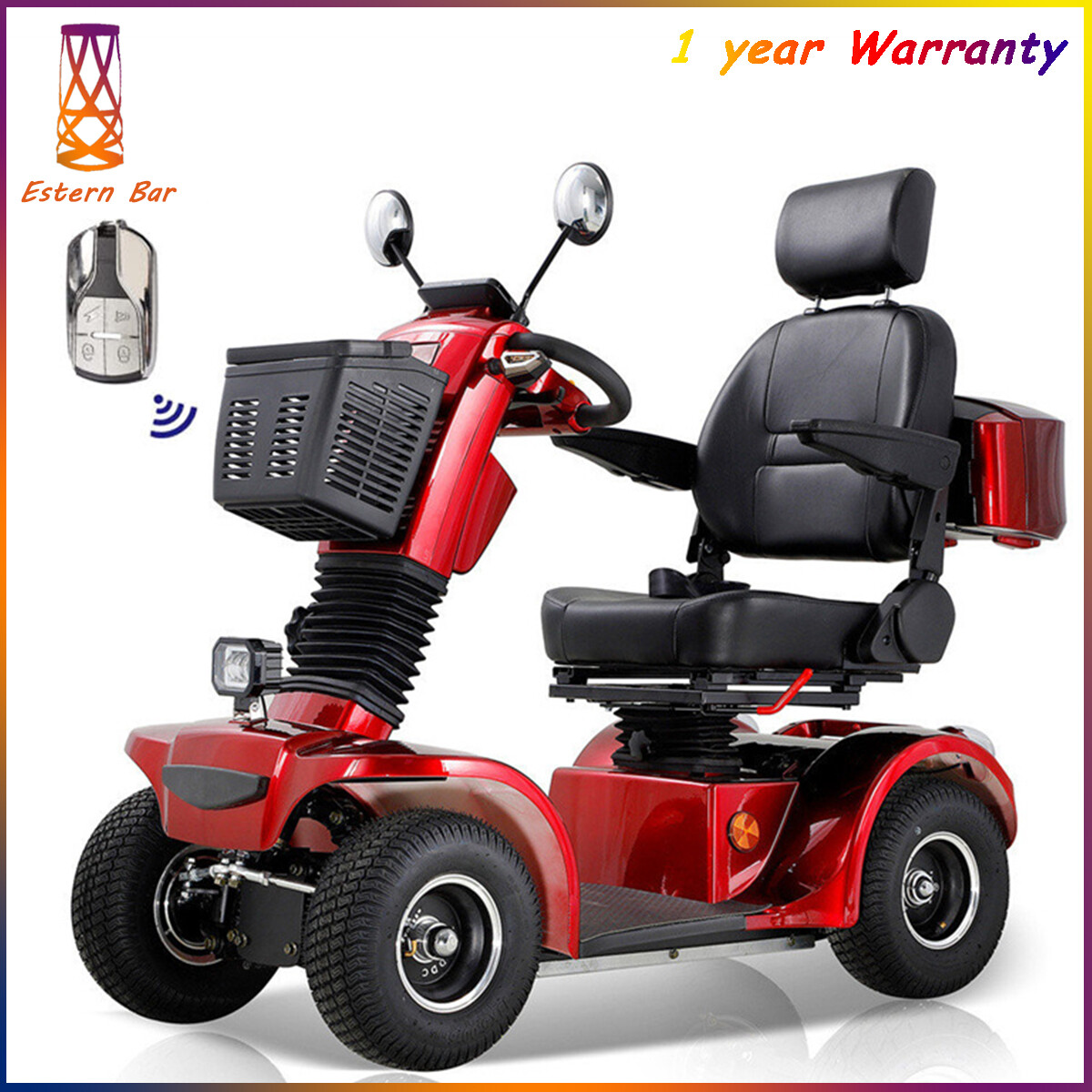 Heavy Duty 4-Wheel Mobility Scooter 25 Miles 3-Speed 500W 400lb Capacity Red
