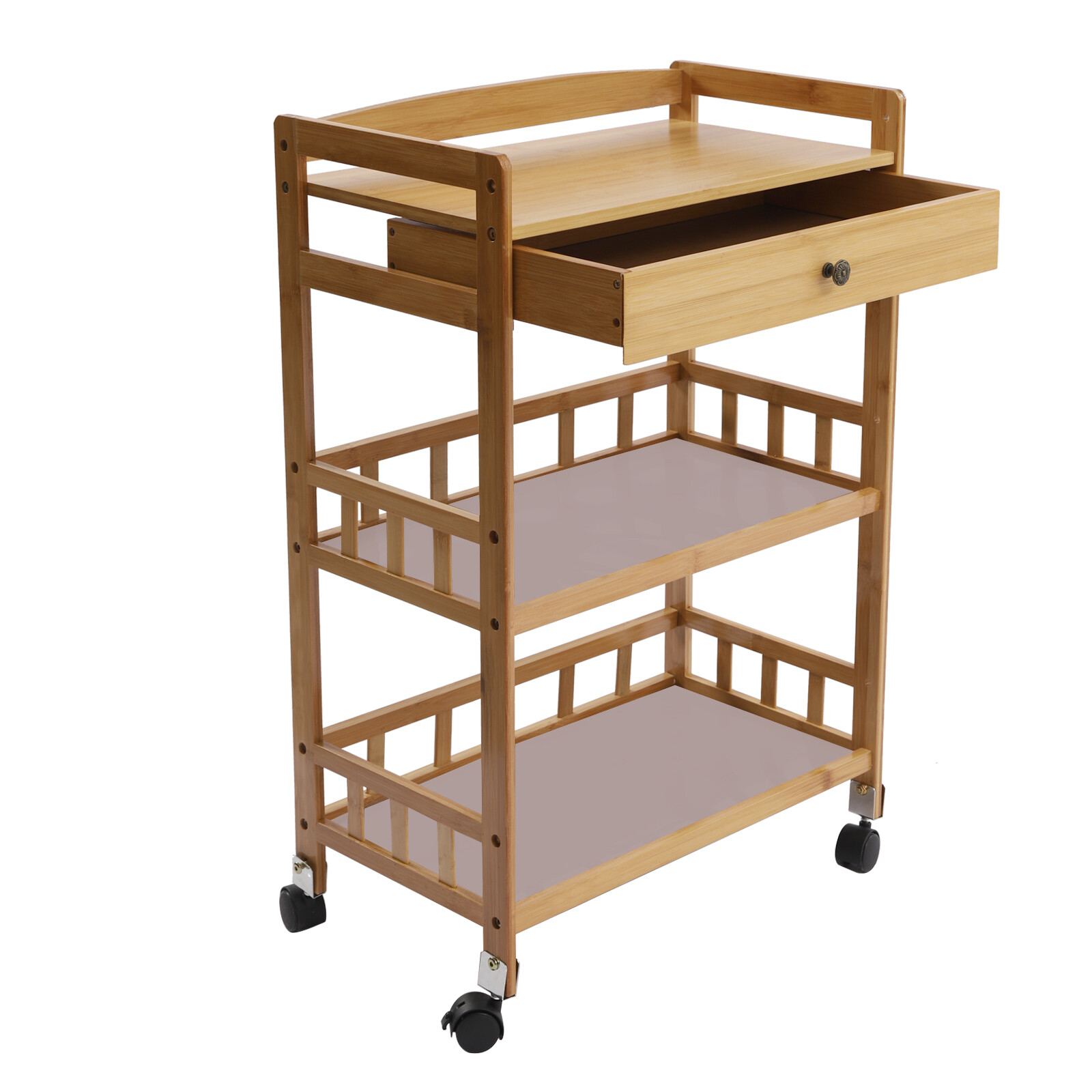 Rolling Bamboo Kitchen Cart Multi Purpose Serving Cart Storage 3 Tiers Standing