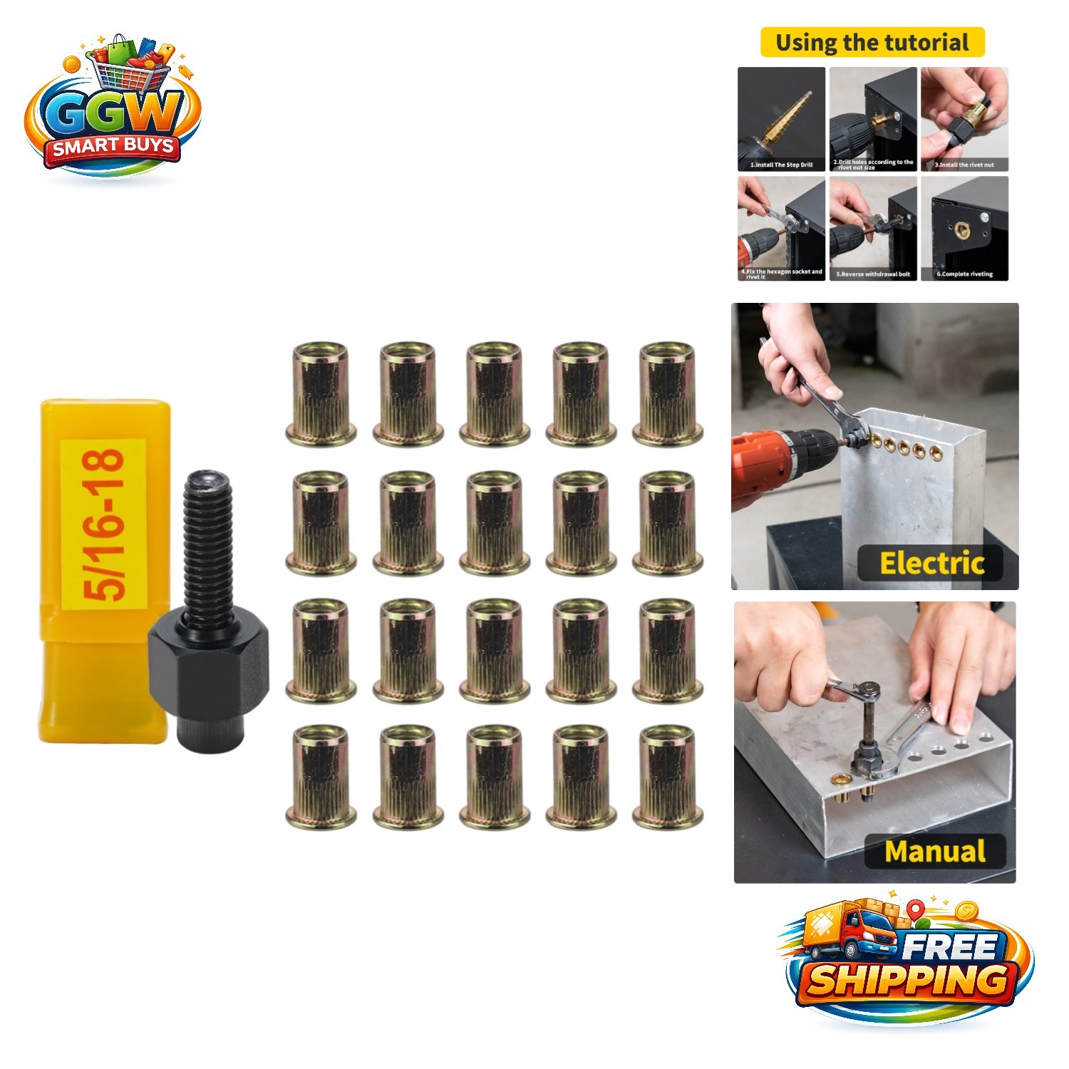 Industrial-Grade 5/16-18 Rivet Tool Set with 20 Rivet Nuts - Easy Installation