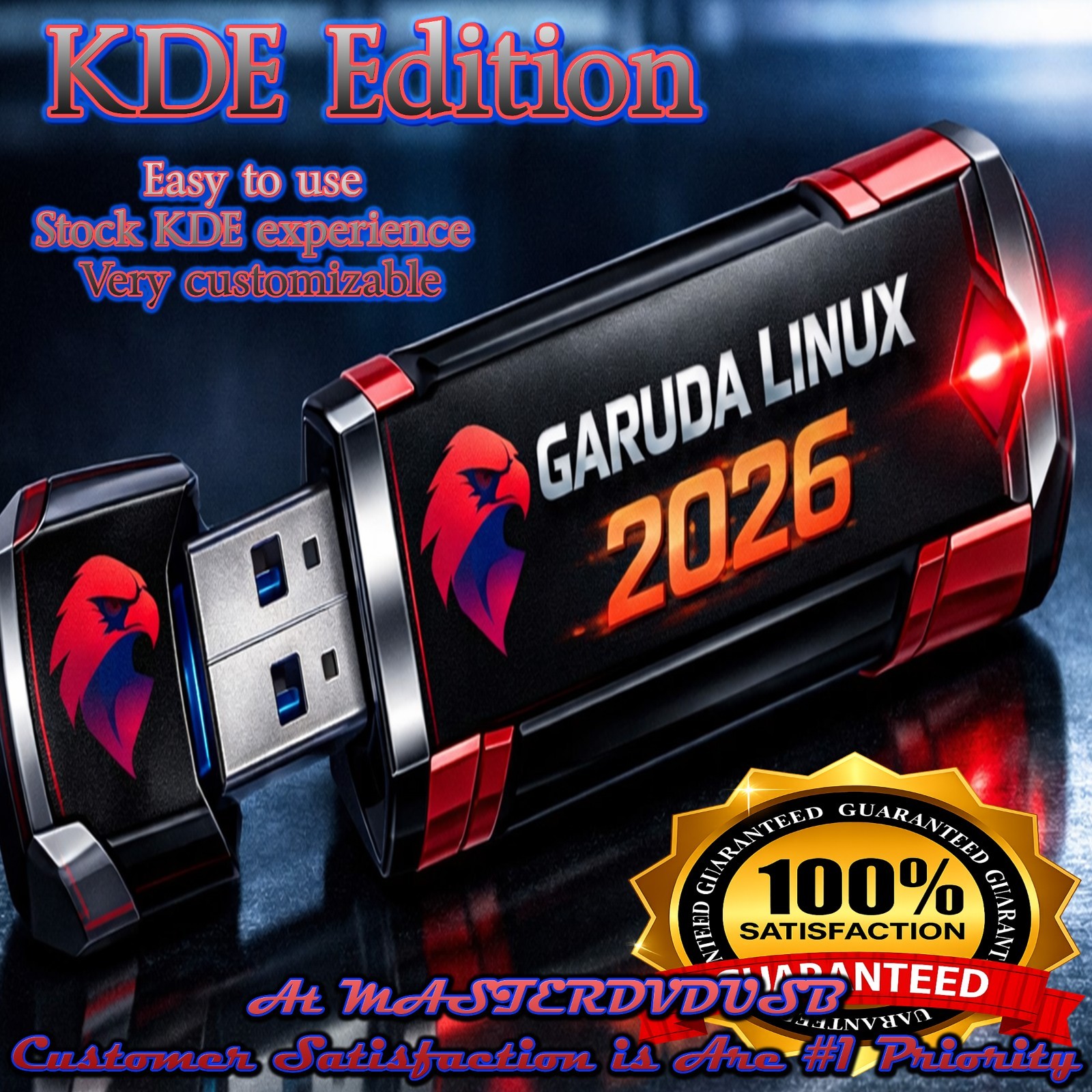 Garuda Linux KDE Edition 2026.03.09 Bootable USB Drive - Metal - Fast Shipping