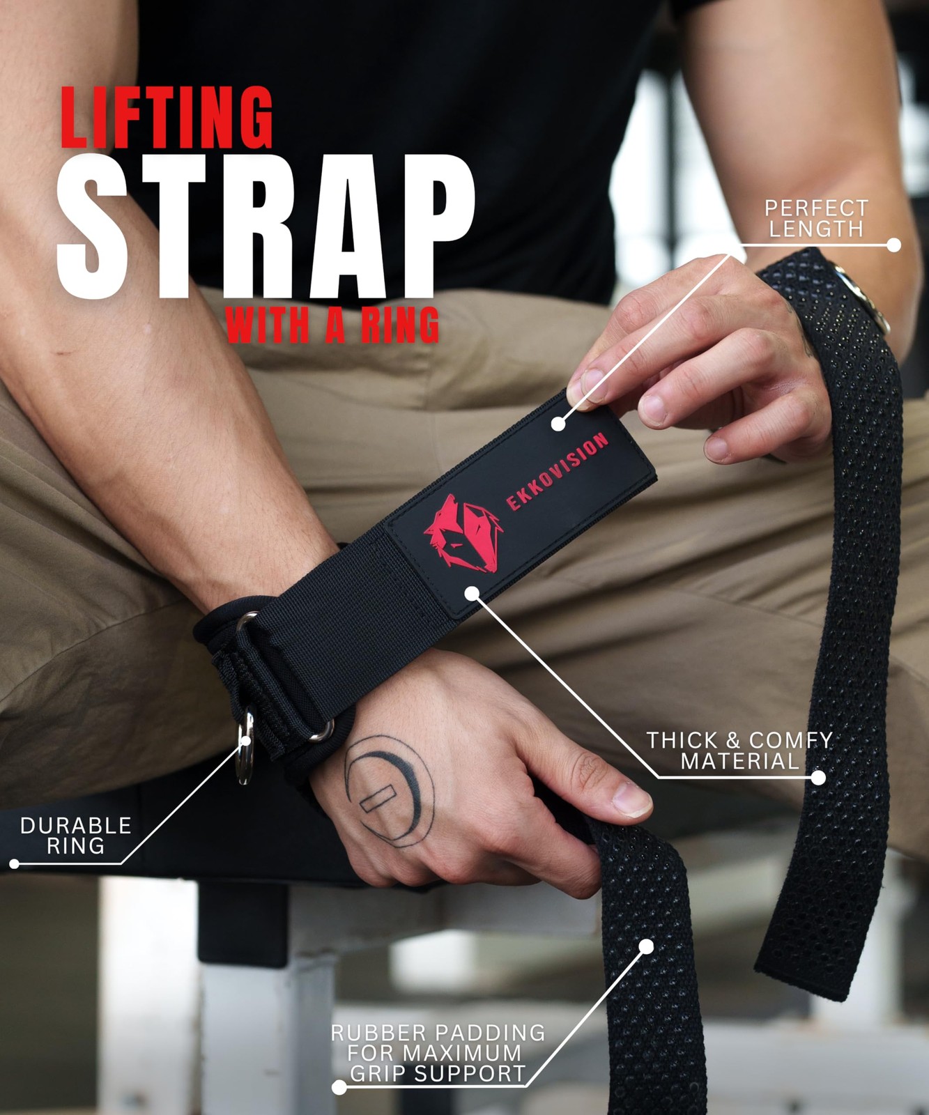Ekkovision Weight Lifting Straps With Cuffed D Ring, Wrist Support, Heavy Dut