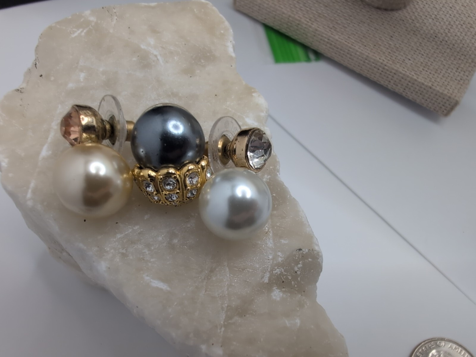3 single Joan Rivers earrings pearl goldtone gems 3 different vtg
